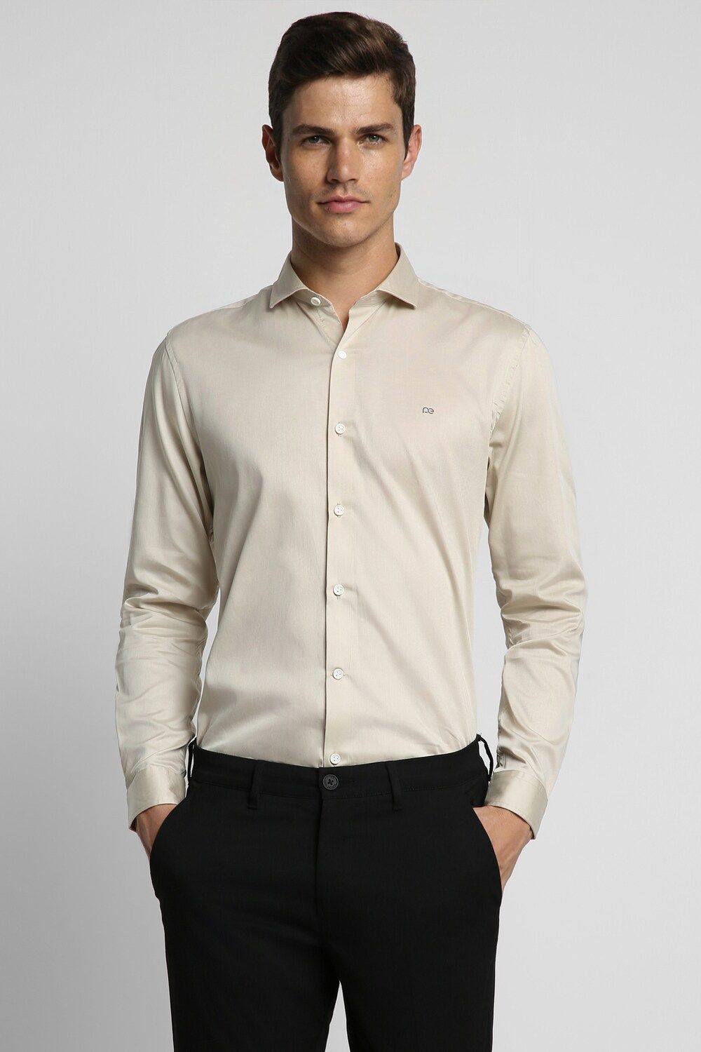 Men Beige Super Slim Fit Formal Full Sleeves Formal Shirt