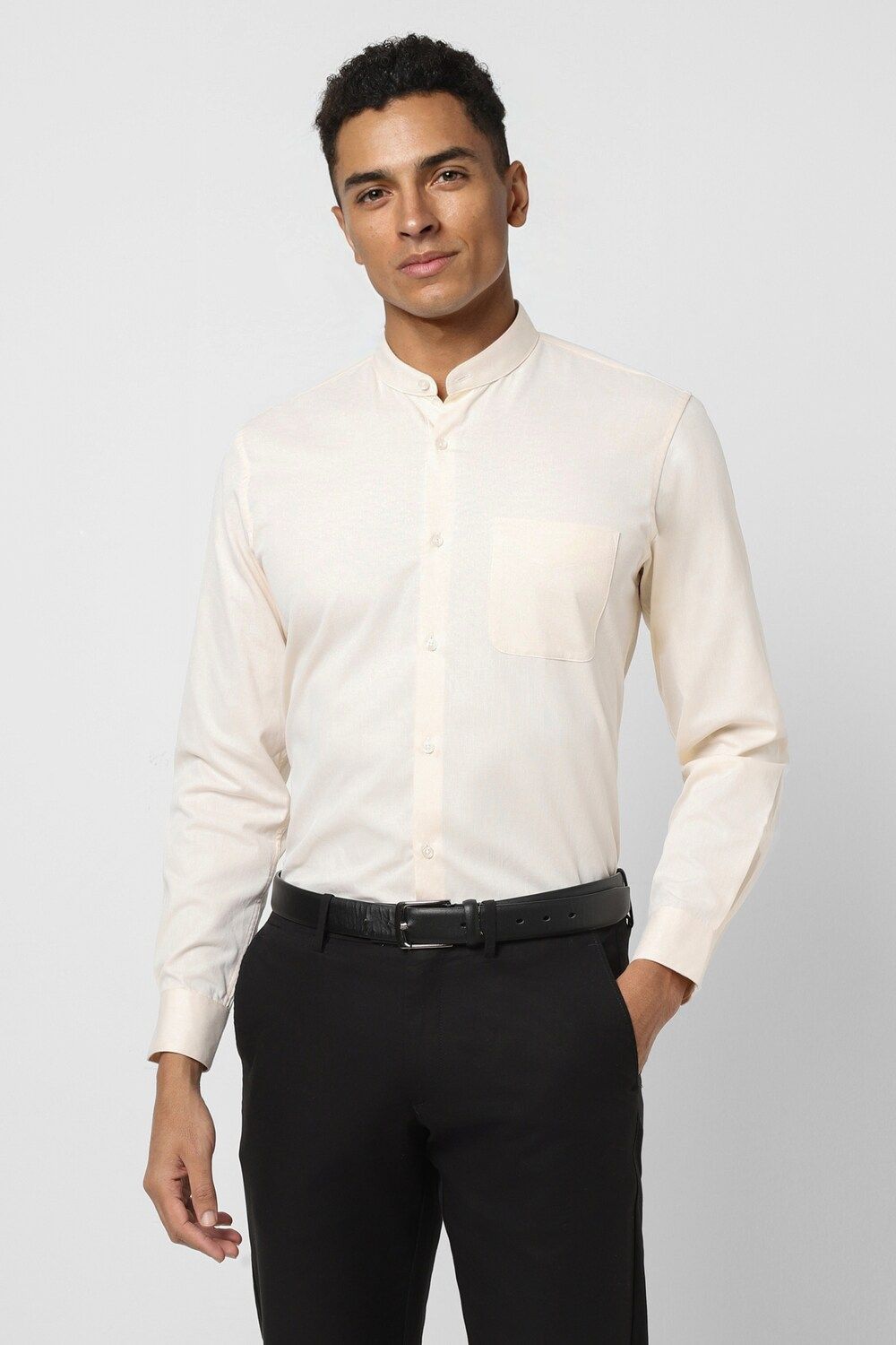 Men Cream Slim Fit Formal Full Sleeves Formal Shirt