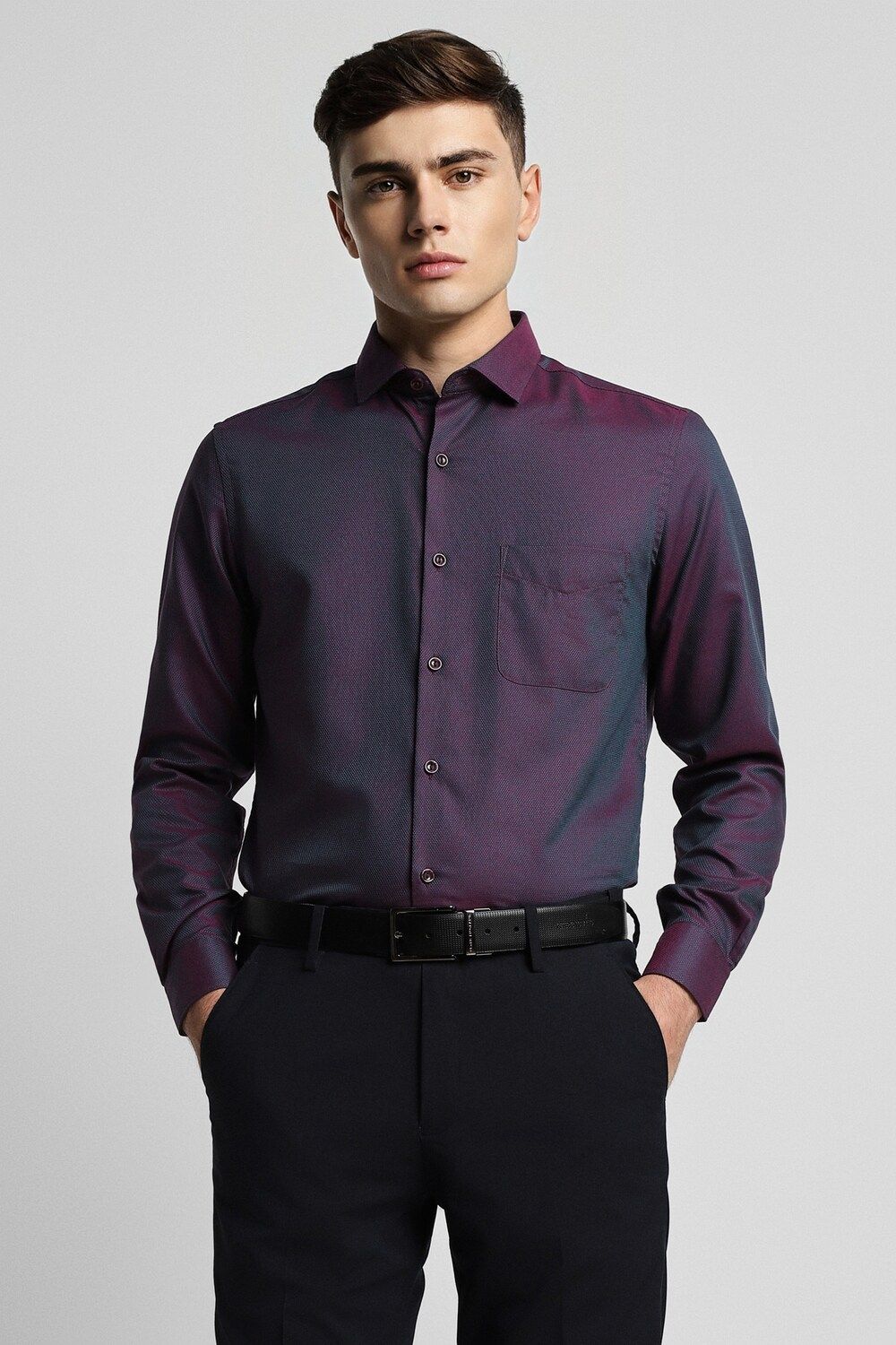 Men Purple Slim Fit Formal Full Sleeves Formal Shirt