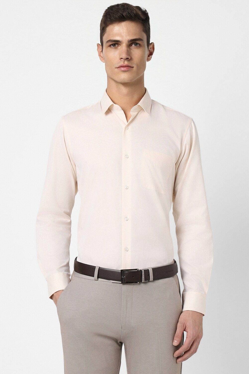 Men Cream Slim Fit Formal Full Sleeves Formal Shirt