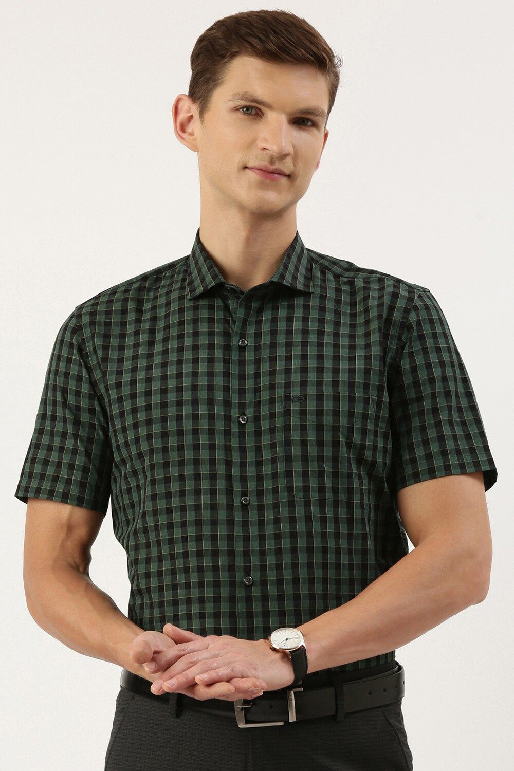 Men Grey Slim Fit Formal Half Sleeves Formal Shirt