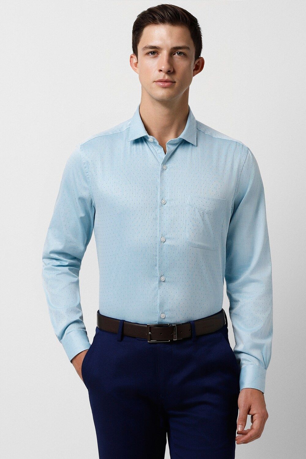 Men Blue Slim Fit Formal Full Sleeves Formal Shirt