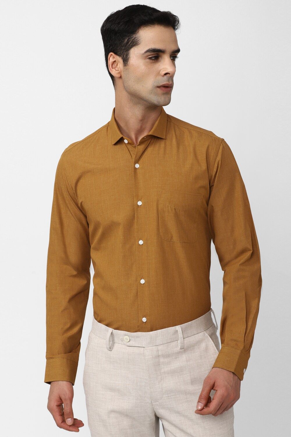 Men Brown Slim Fit Formal Full Sleeves Formal Shirt