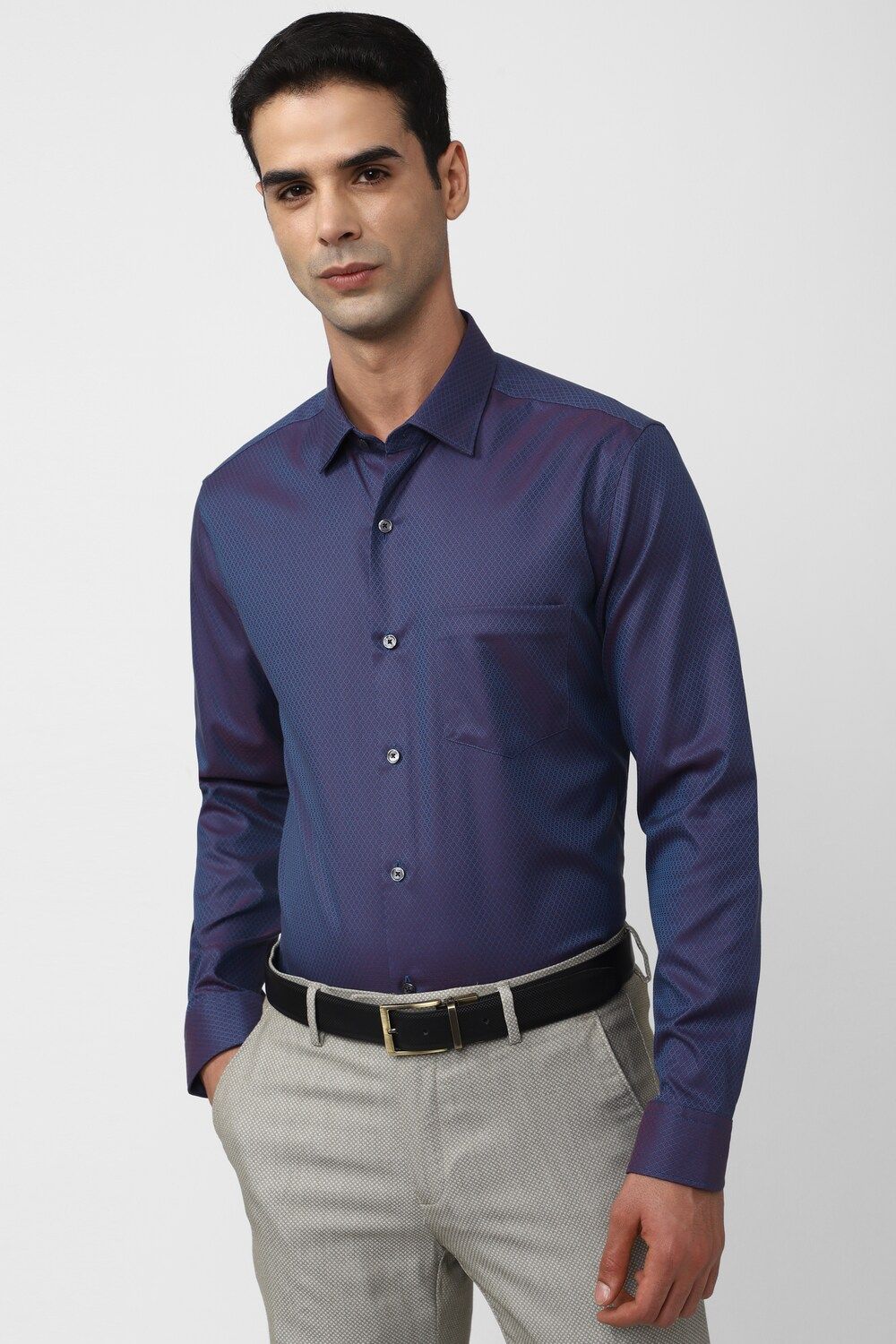 Men Blue Slim Fit Formal Full Sleeves Formal Shirt