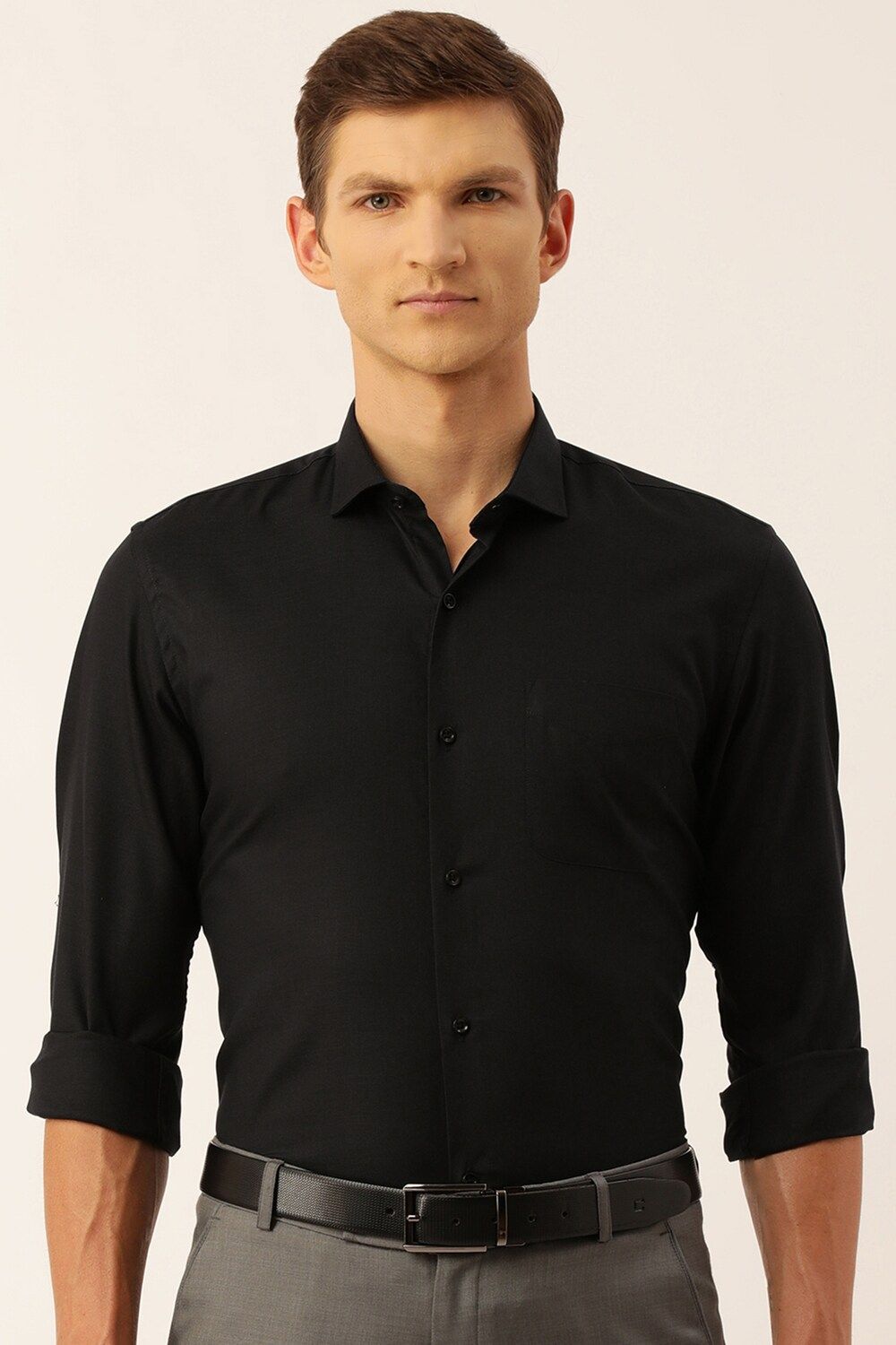 Men Black Slim Fit Formal Full Sleeves Formal Shirt