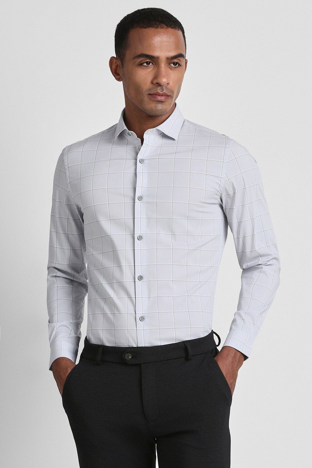 Men Grey Super Slim Fit Formal Full Sleeves Formal Shirt