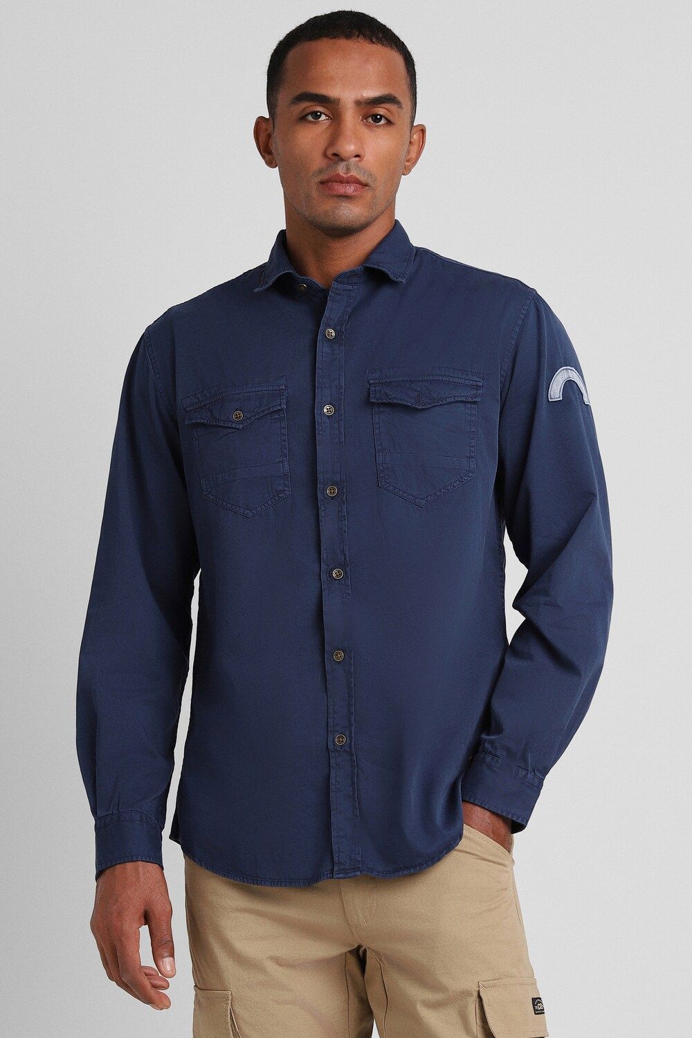 Men Navy Slim Fit Solid Full Sleeves Casual Shirt