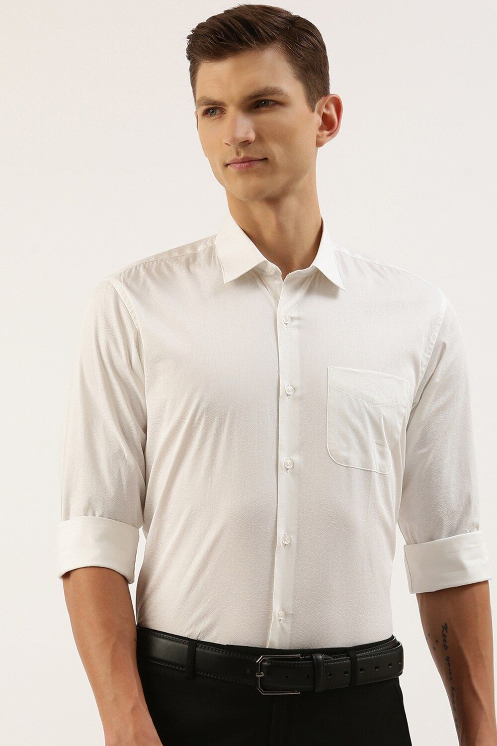 Men Cream Slim Fit Formal Full Sleeves Formal Shirt