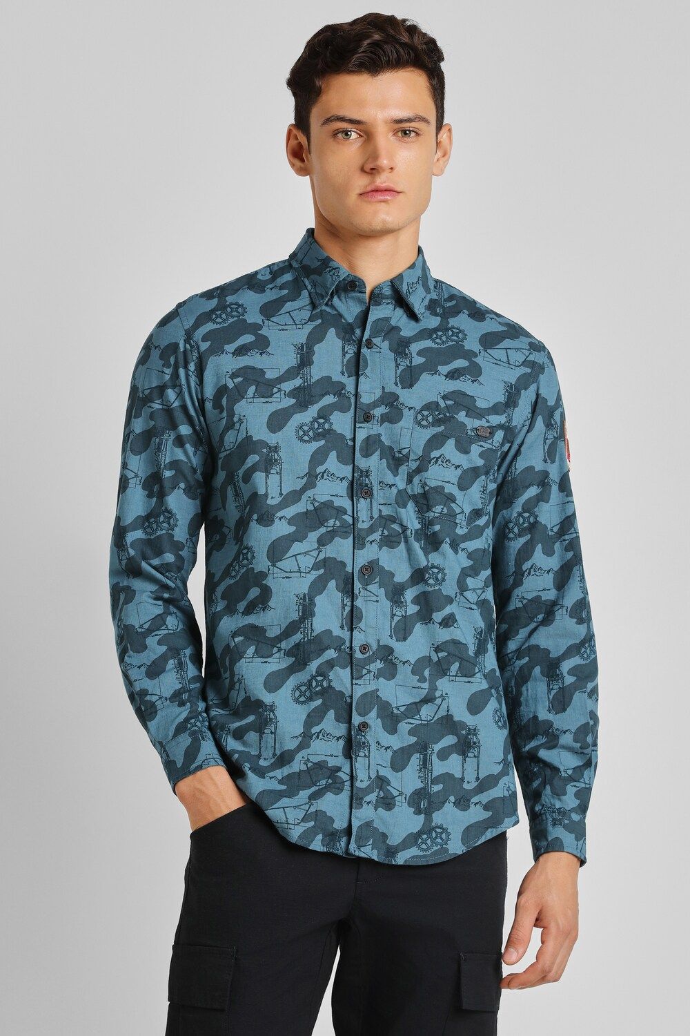 Men Blue Slim Fit Print Full Sleeves Casual Shirt