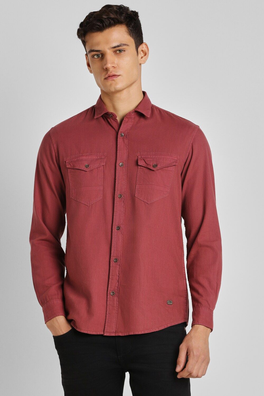 Men Maroon Slim Fit Solid Full Sleeves Casual Shirt