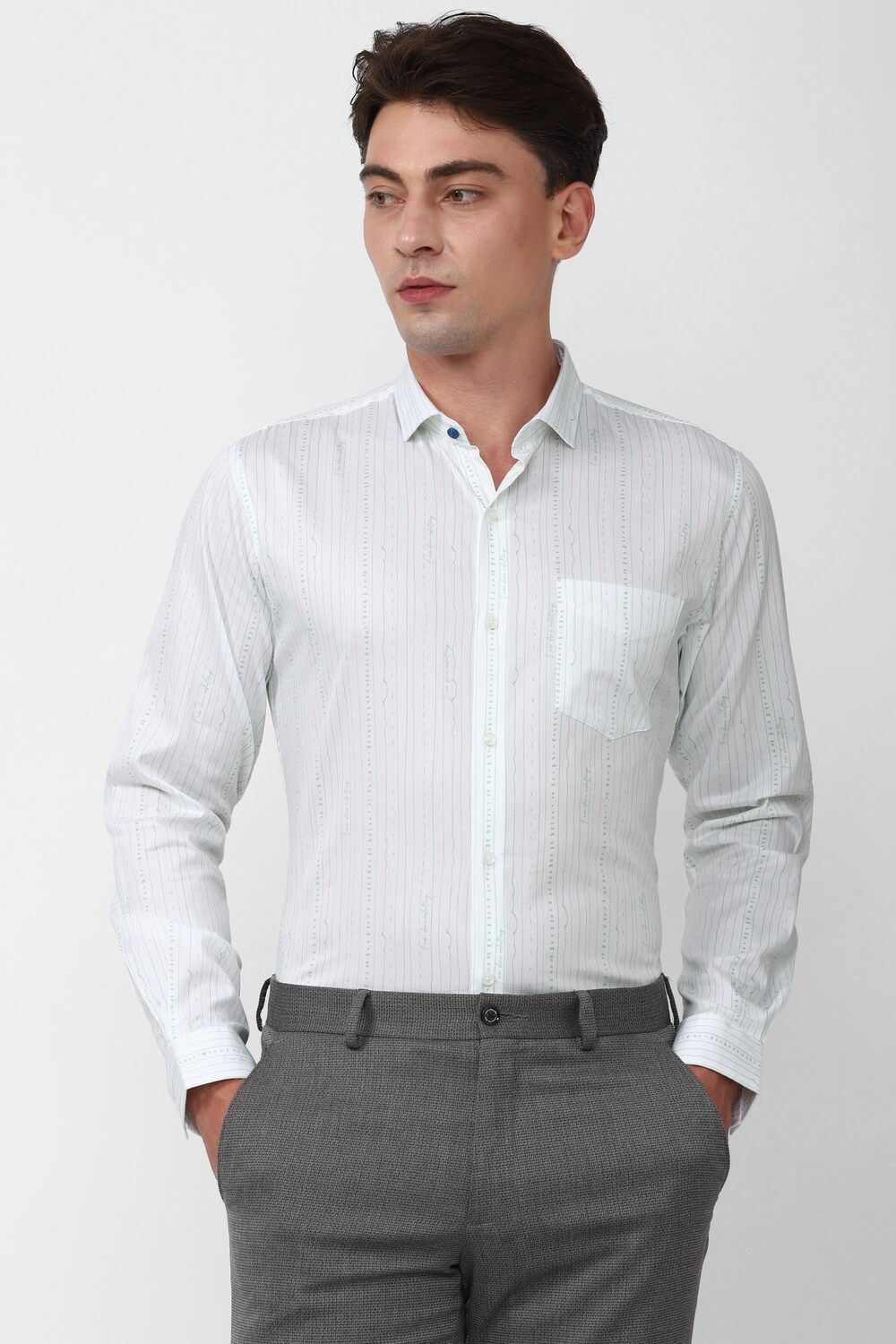 Men White Slim Fit Formal Full Sleeves Formal Shirt