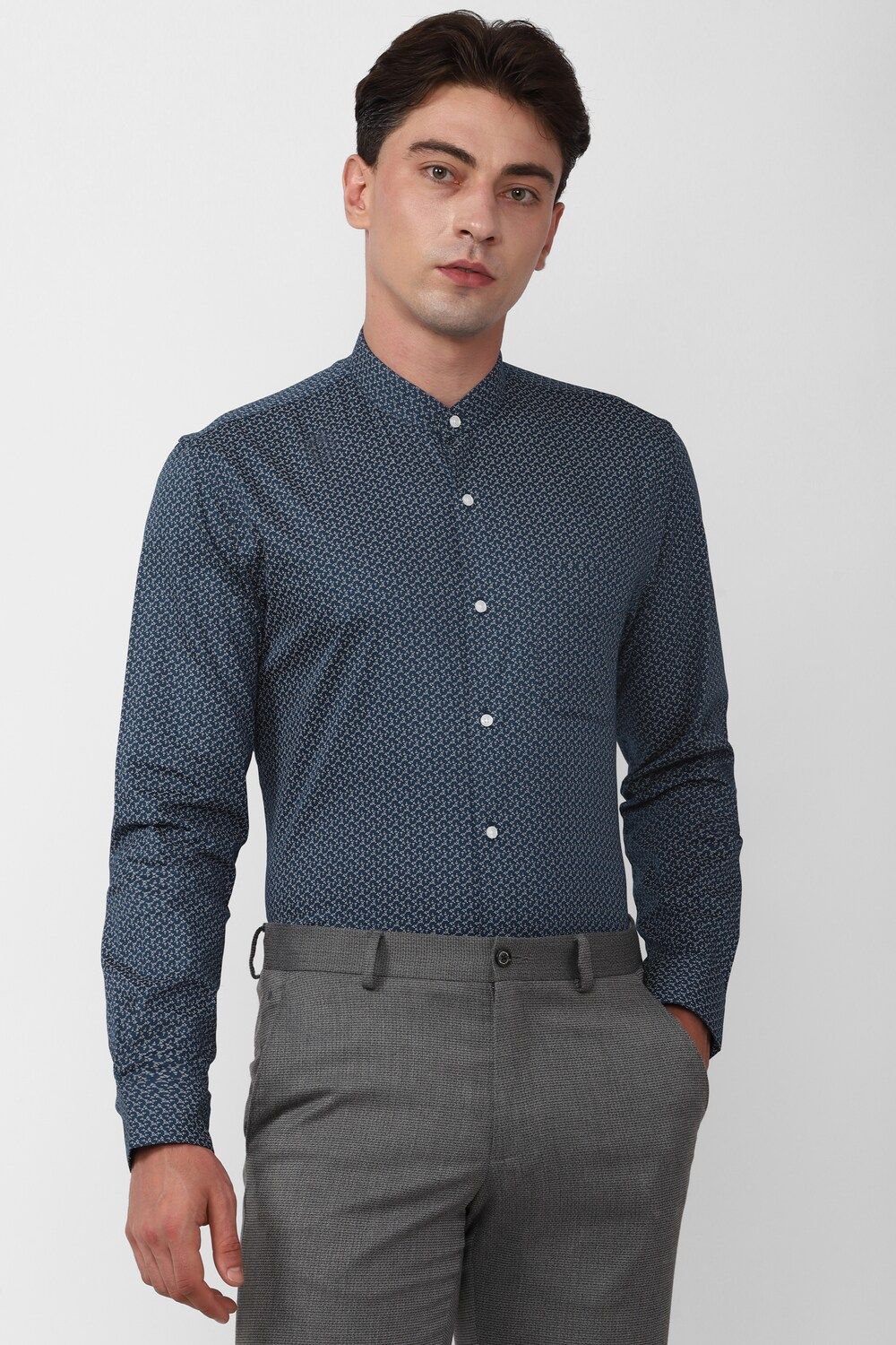 Men Navy Slim Fit Formal Full Sleeves Formal Shirt