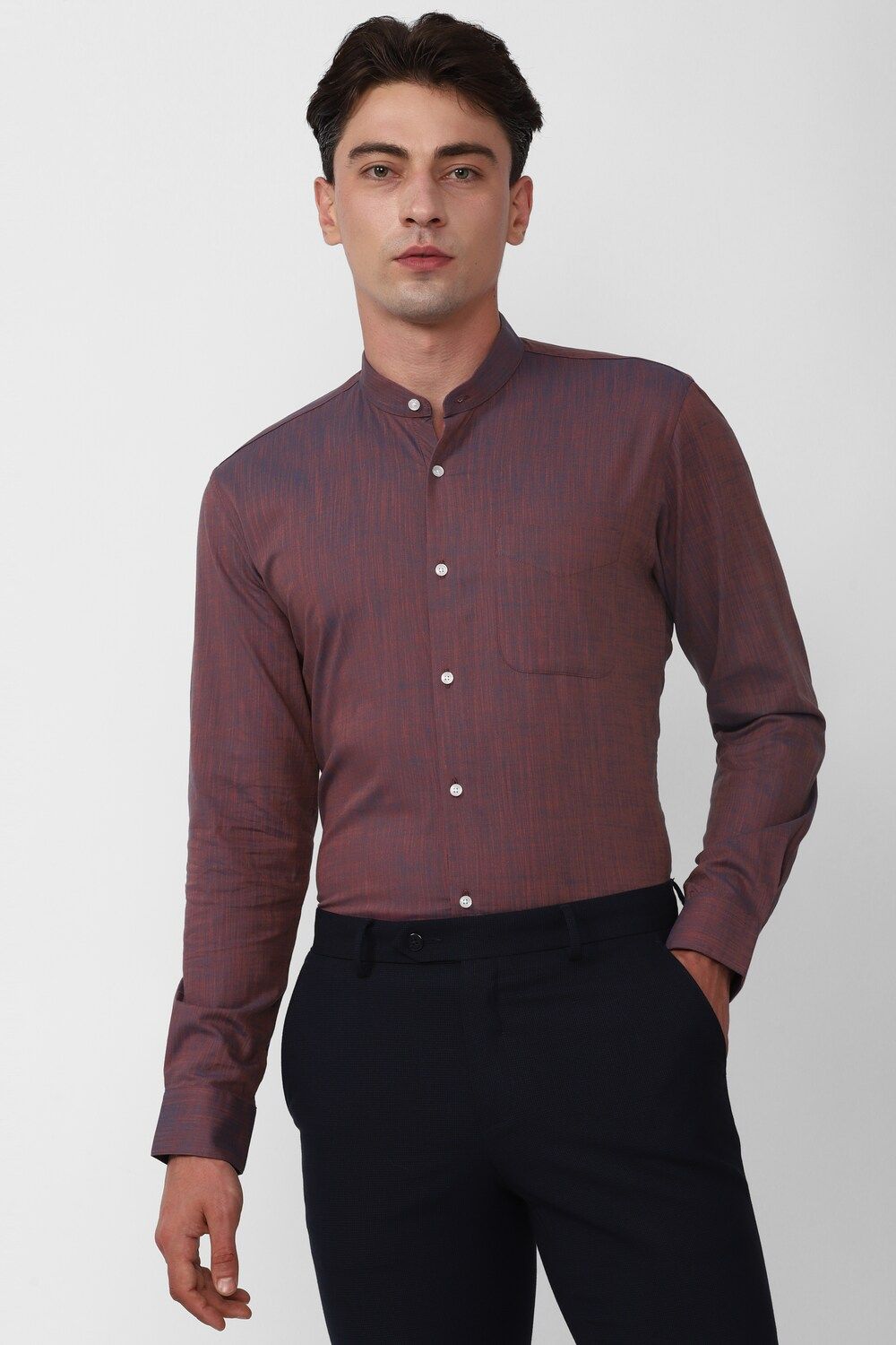 Men Maroon Slim Fit Formal Full Sleeves Formal Shirt