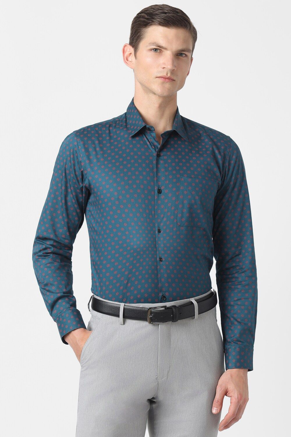 Men Navy Slim Fit Formal Full Sleeves Formal Shirt