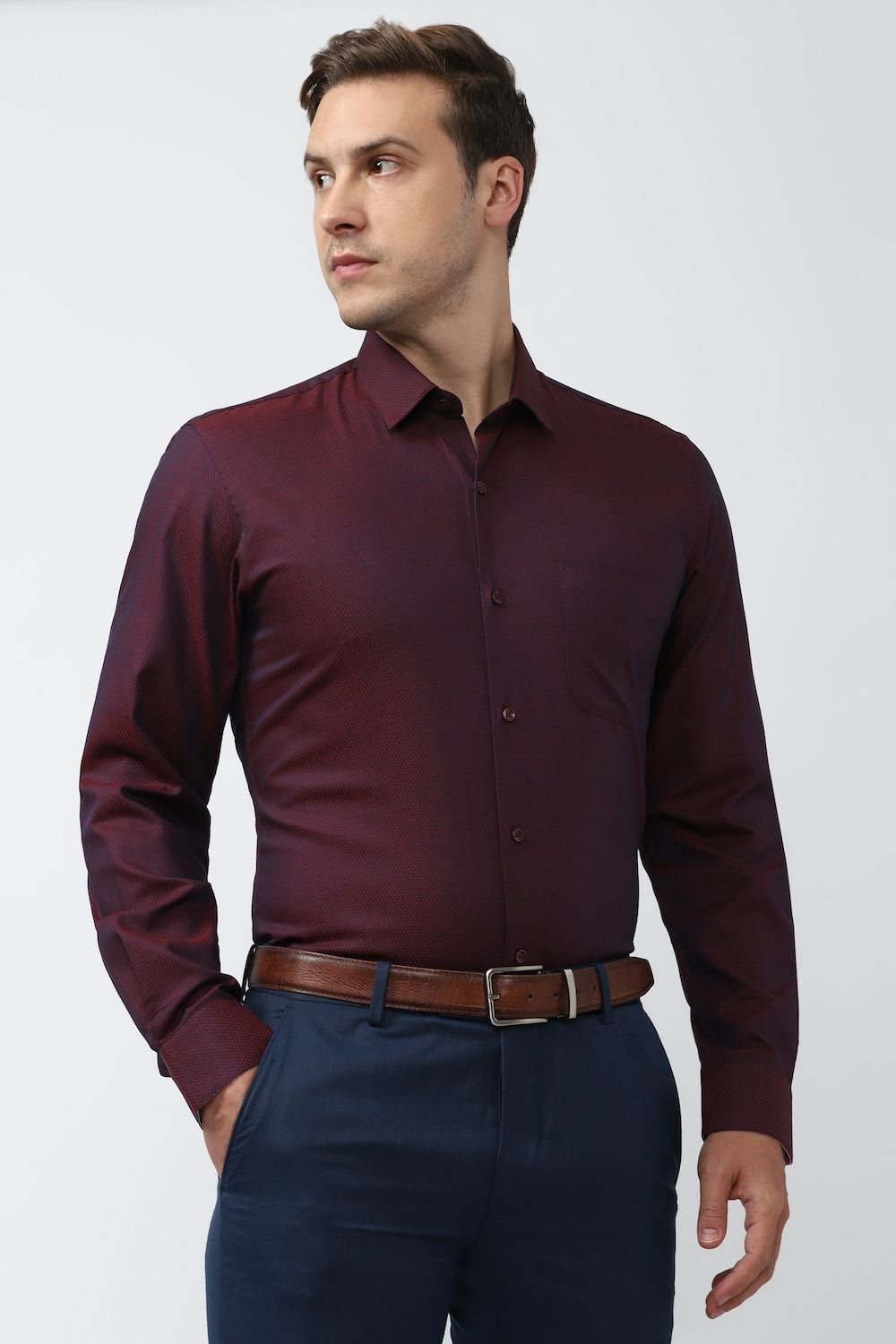 Men Maroon Slim Fit Formal Full Sleeves Formal Shirt