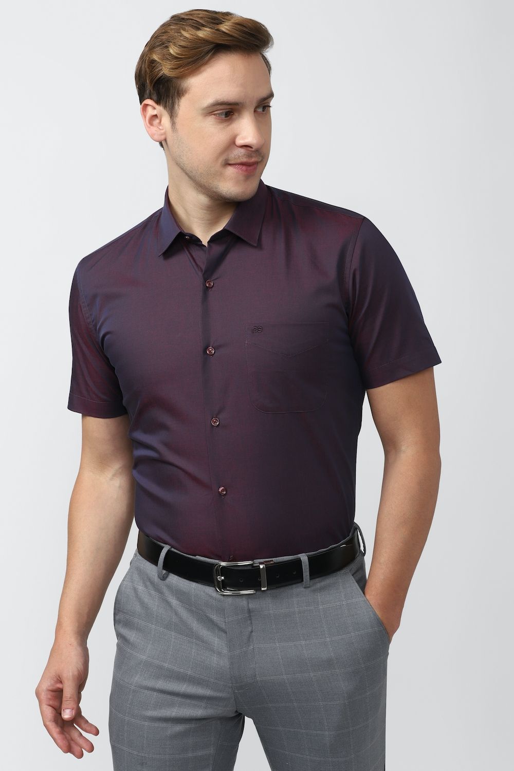 Men Purple Slim Fit Formal Half Sleeves Formal Shirt