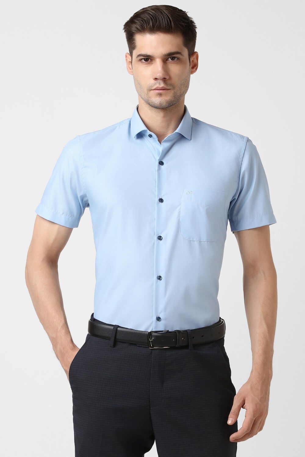 Men Blue Slim Fit Formal Half Sleeves Formal Shirt
