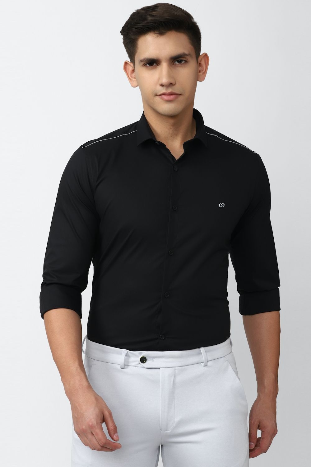 Men Black Super Slim Fit Formal Full Sleeves Formal Shirt