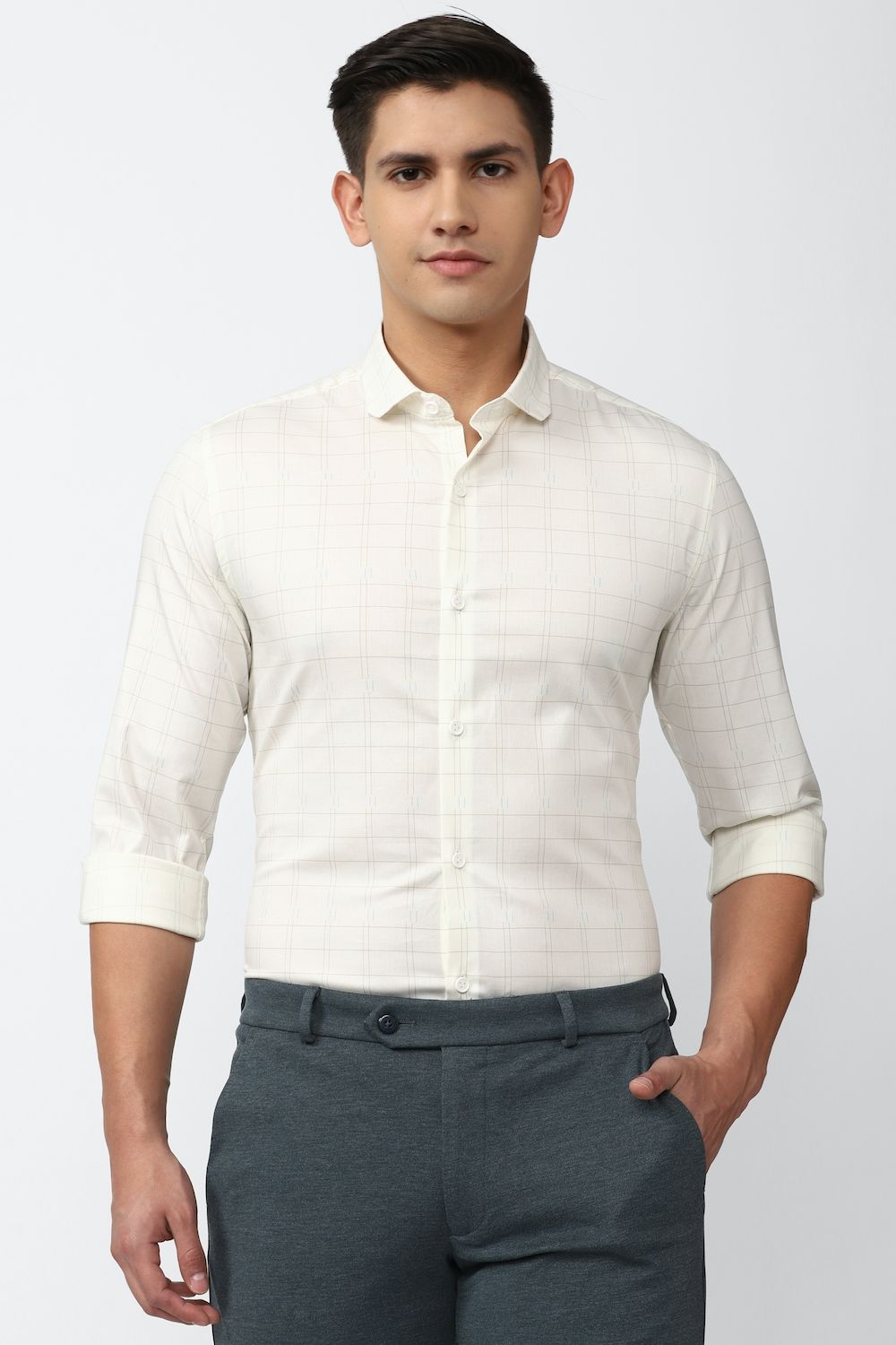 Men Cream Super Slim Fit Formal Full Sleeves Formal Shirt