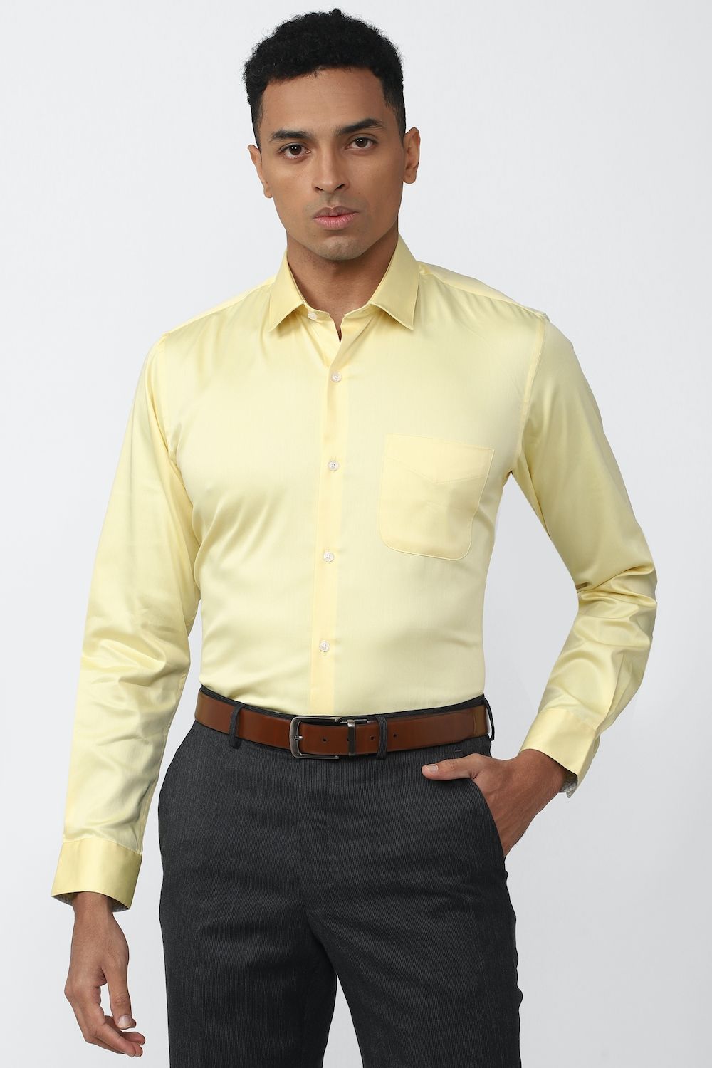 Men Yellow Slim Fit Formal Full Sleeves Formal Shirt