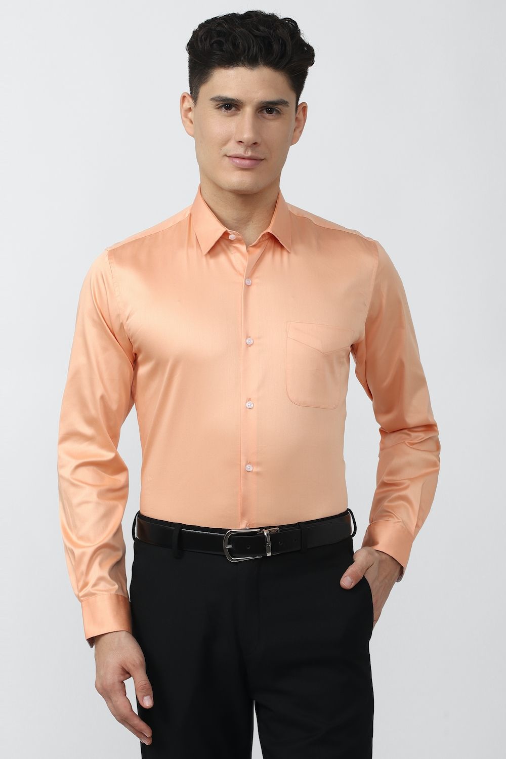 Men Peach Slim Fit Formal Full Sleeves Formal Shirt