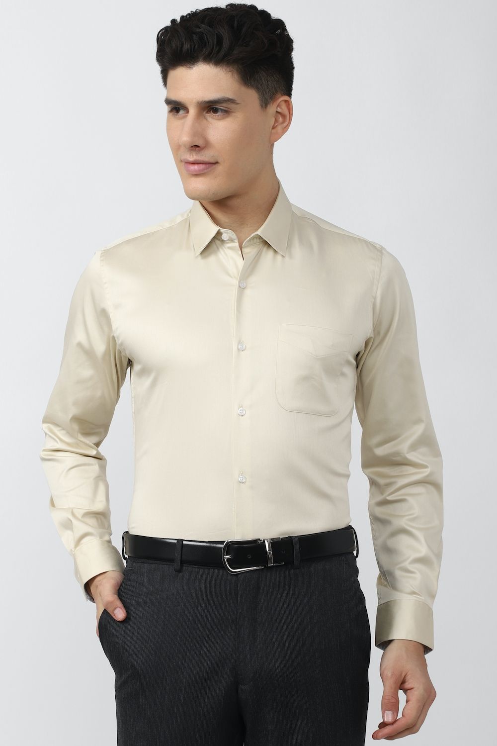 Men Beige Slim Fit Formal Full Sleeves Formal Shirt
