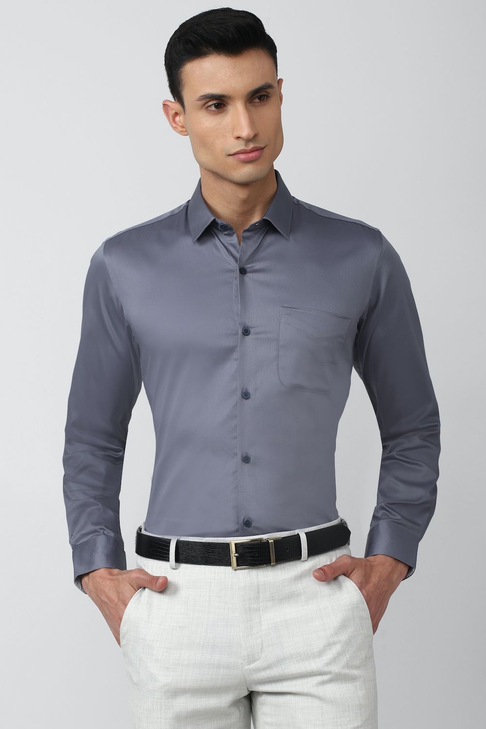 Men Grey Slim Fit Formal Full Sleeves Formal Shirt