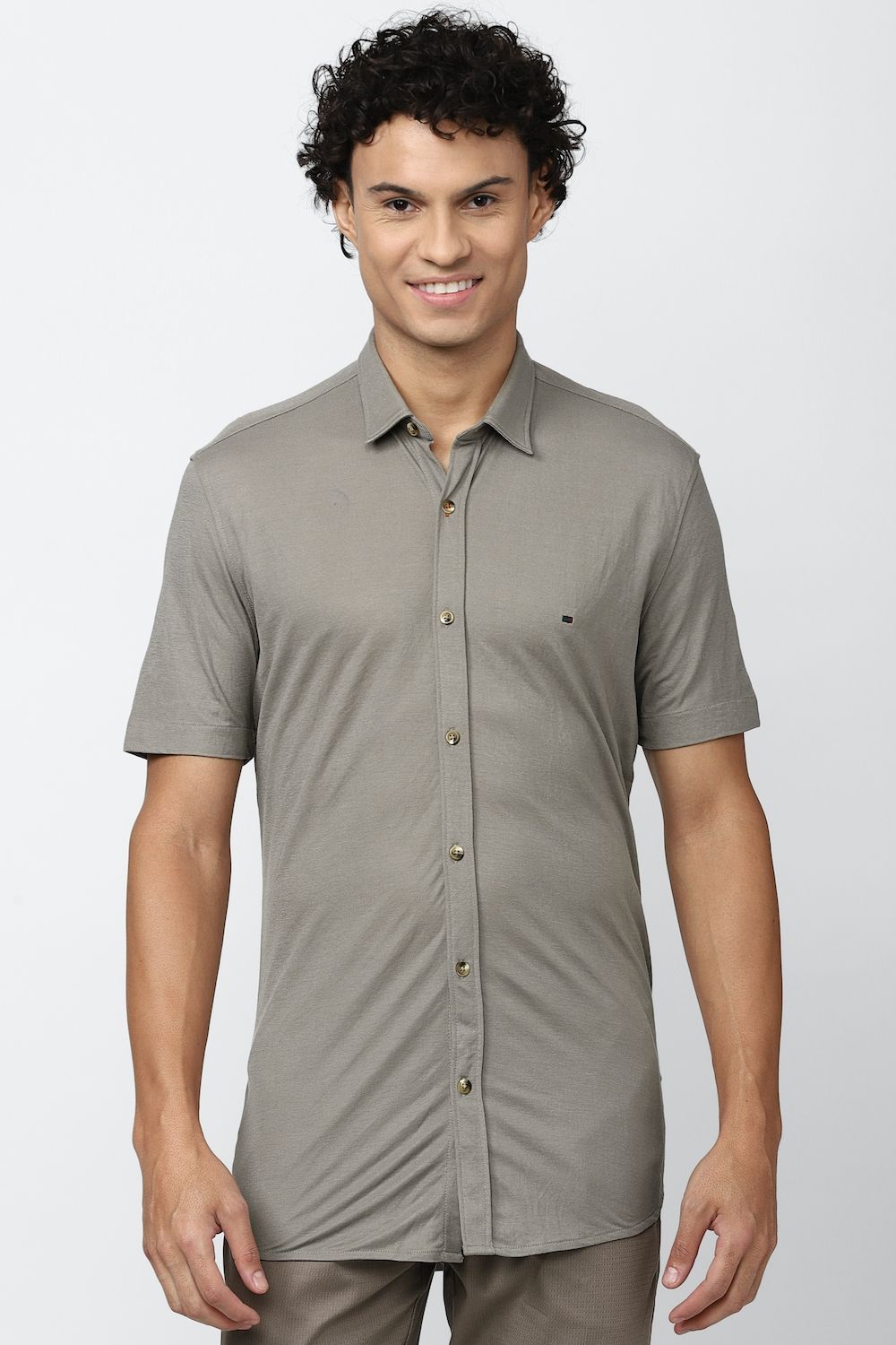 Men Grey Super Slim Fit Textured Half Sleeves Casual Shirt