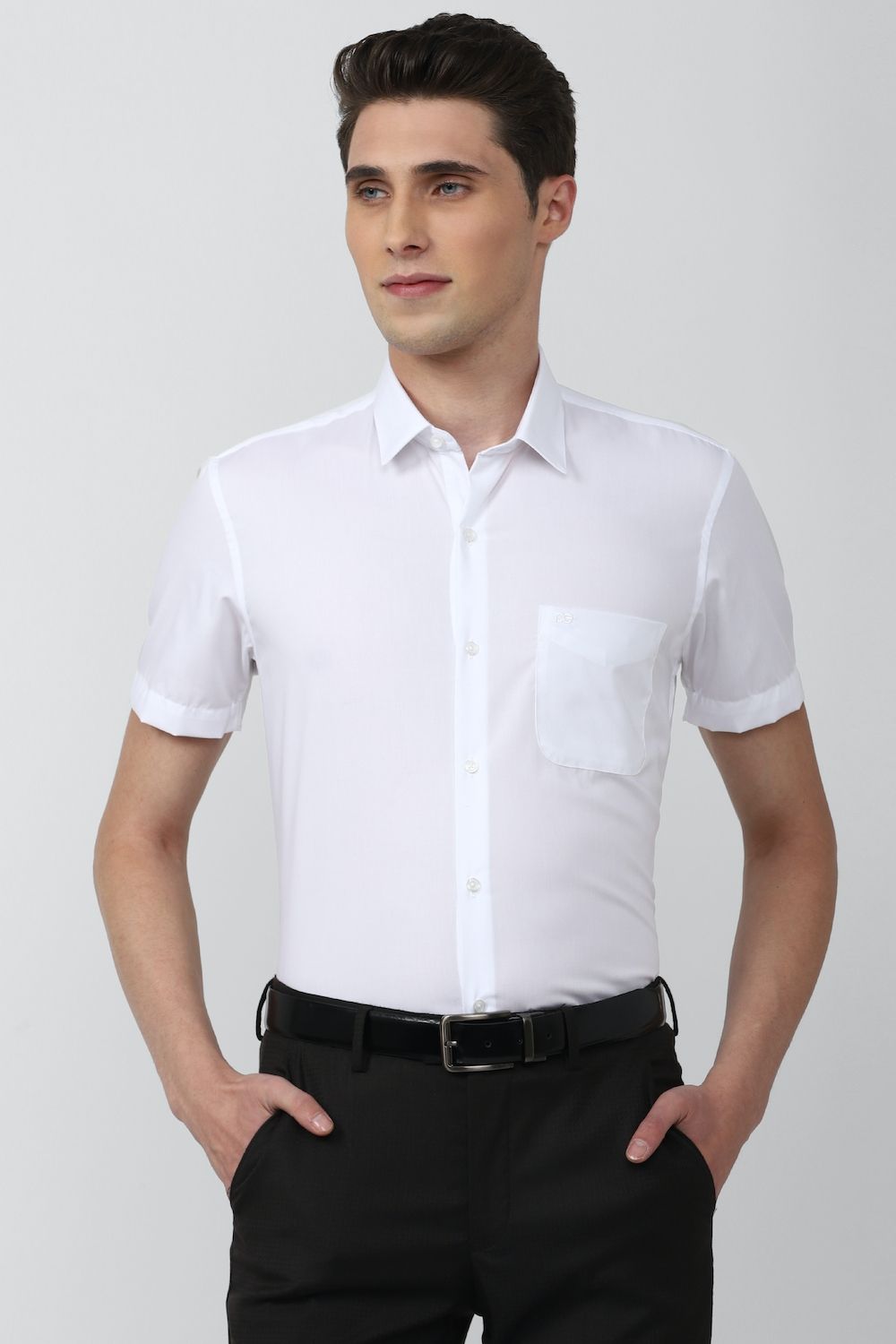 Men White Slim Fit Formal Half Sleeves Formal Shirt