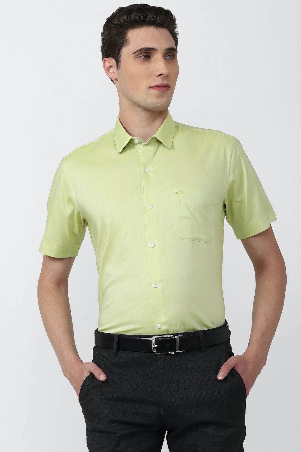 Men Green Regular Fit Formal Half Sleeves Formal Shirt