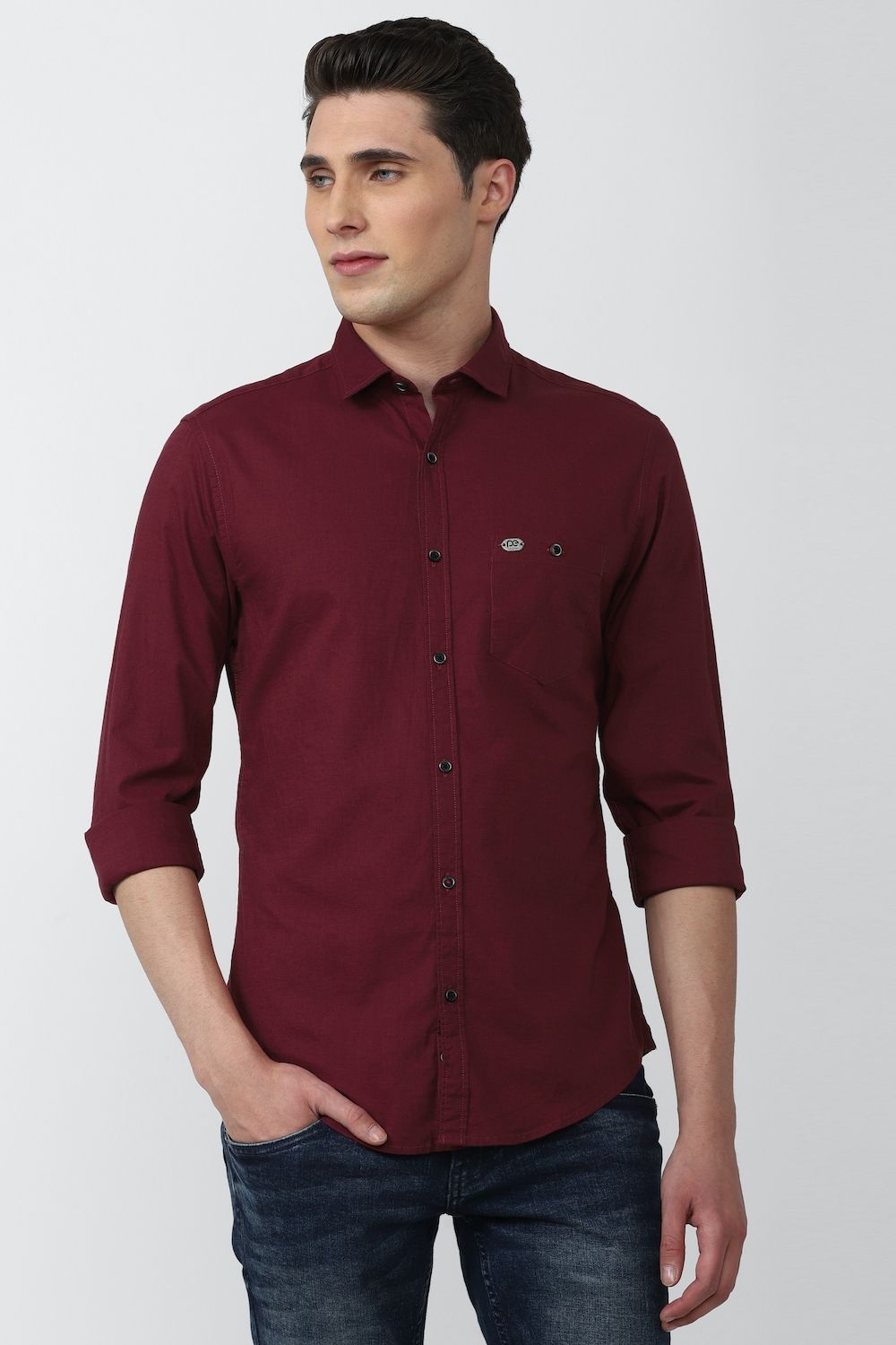 Men Maroon Super Slim Fit Solid Full Sleeves Casual Shirt