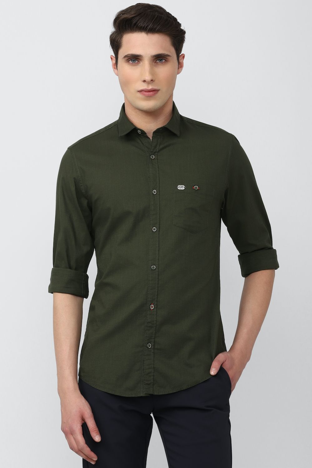 Men Green Super Slim Fit Solid Full Sleeves Casual Shirt