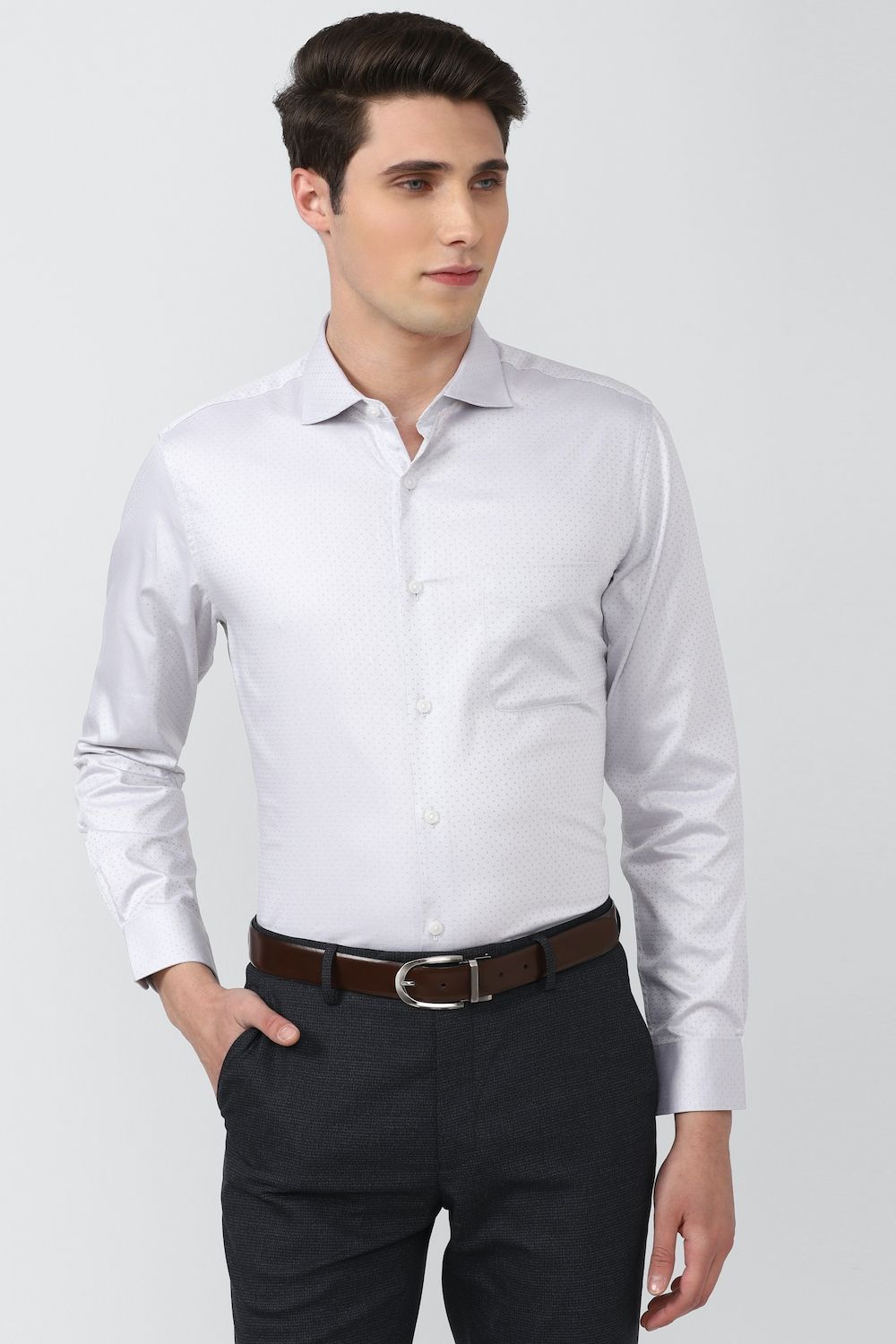 Men Grey Slim Fit Formal Full Sleeves Formal Shirt