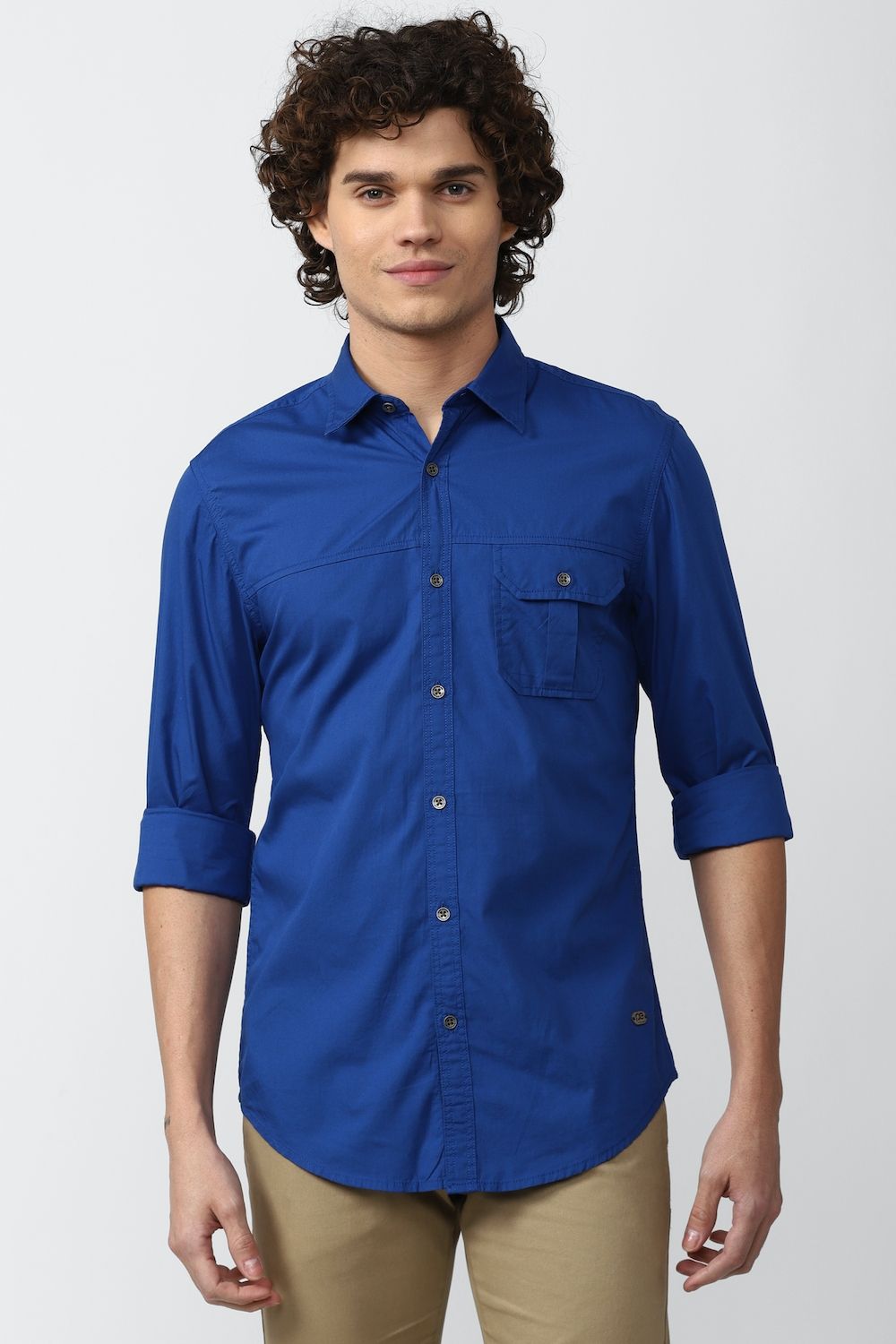 Men Blue Super Slim Fit Solid Full Sleeves Casual Shirt