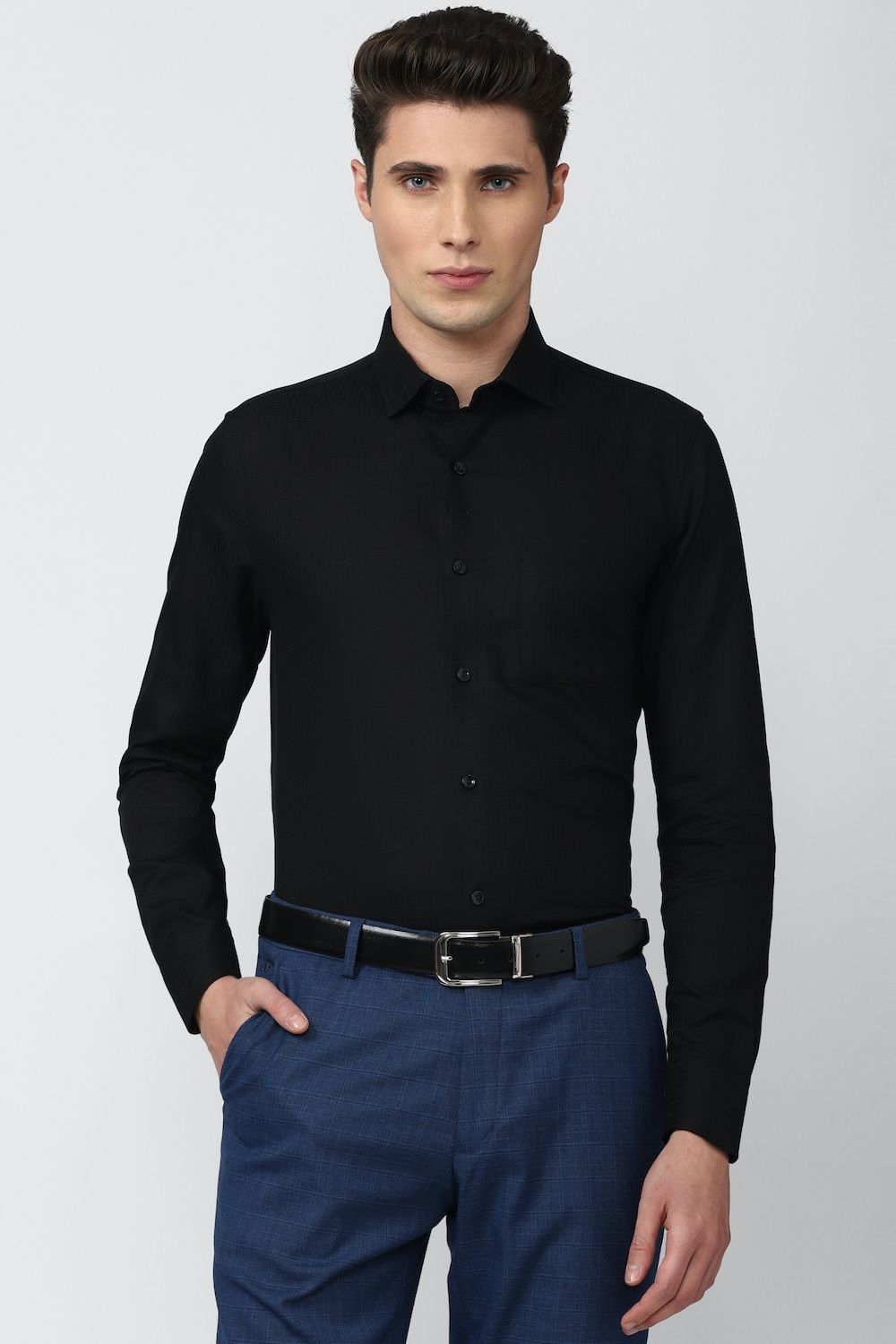 Men Black Slim Fit Formal Full Sleeves Formal Shirt
