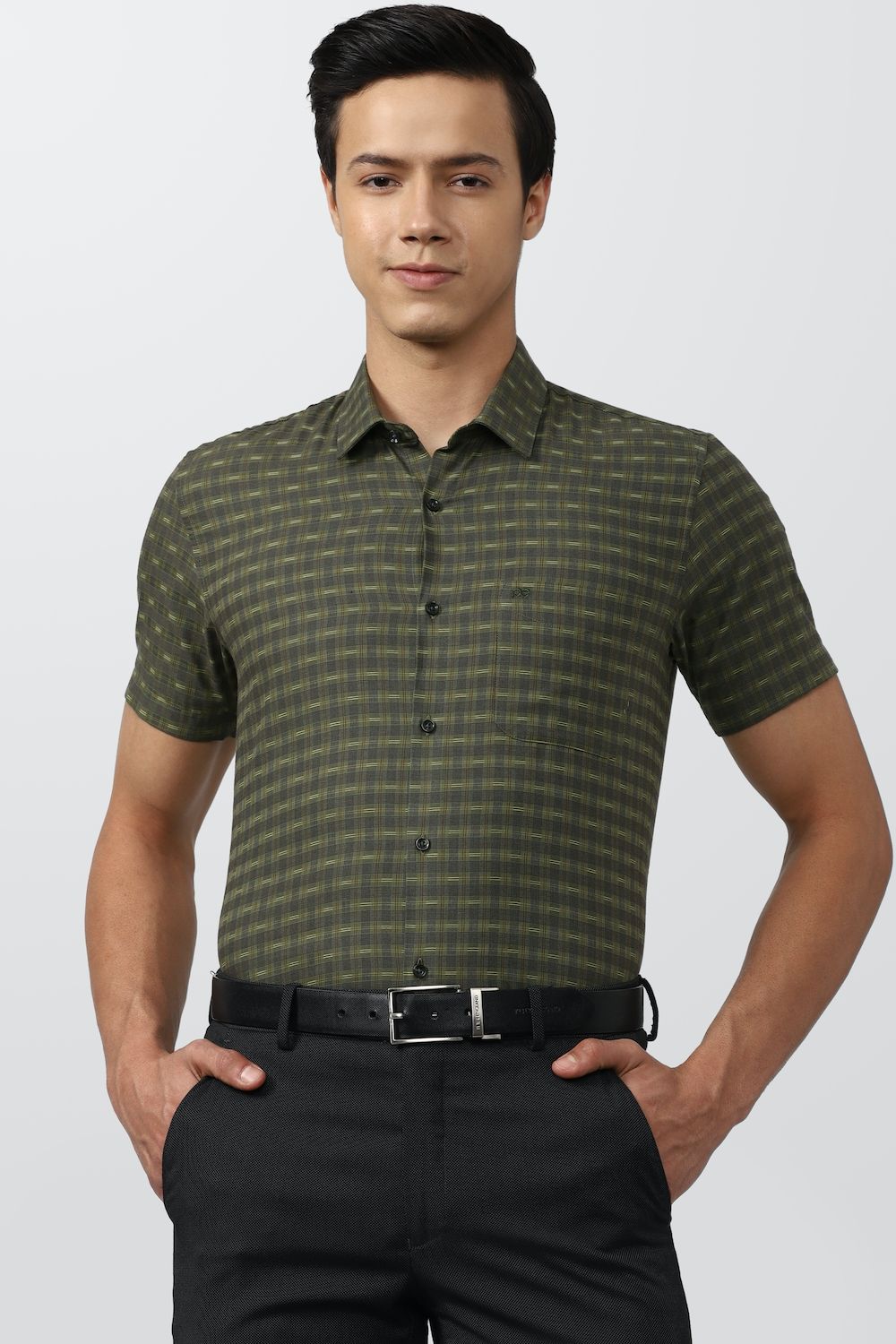 Men Green Slim Fit Formal Half Sleeves Formal Shirt