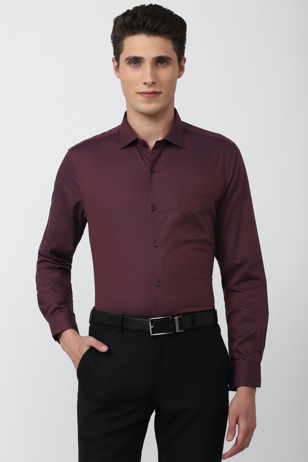 Men Maroon Slim Fit Formal Full Sleeves Formal Shirt