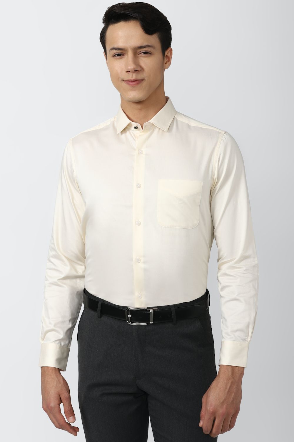 Men Cream Regular Fit Formal Full Sleeves Formal Shirt