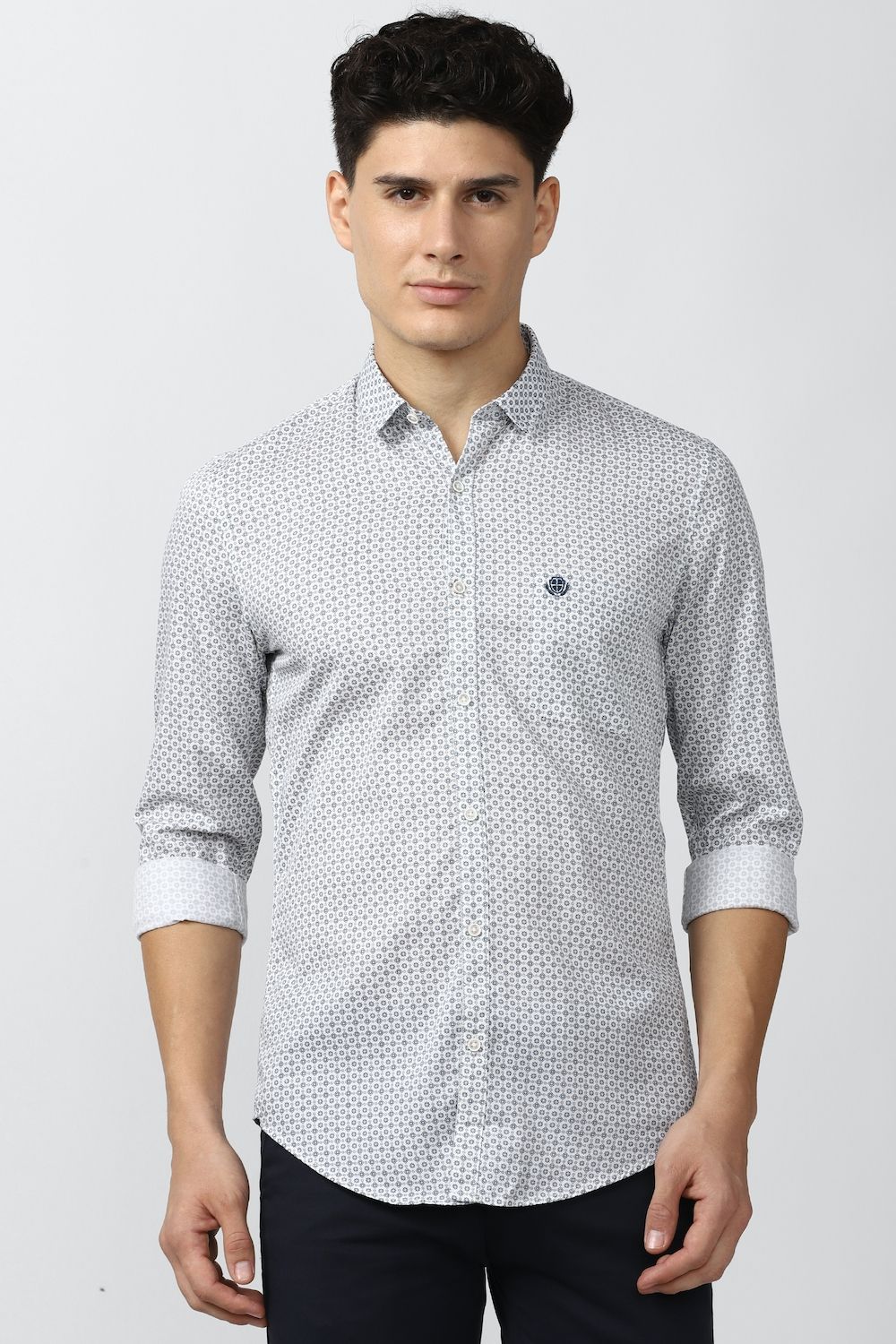 Men White Super Slim Fit Print Full Sleeves Casual Shirt