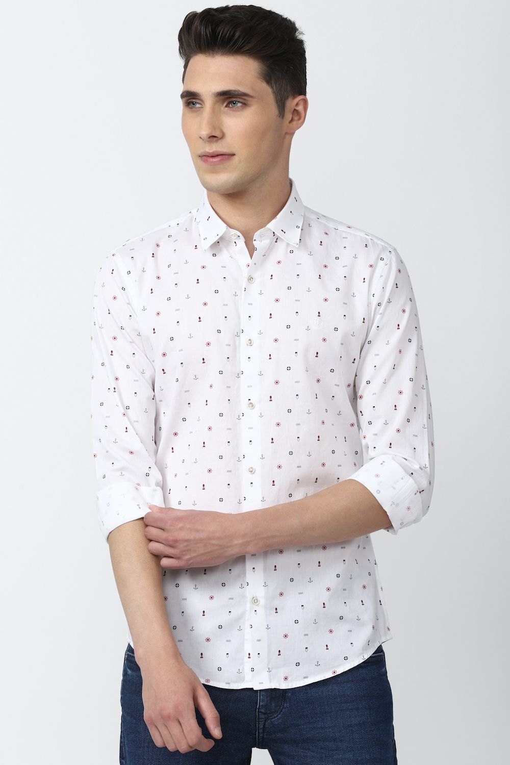 Men White Super Slim Fit Print Full Sleeves Casual Shirt