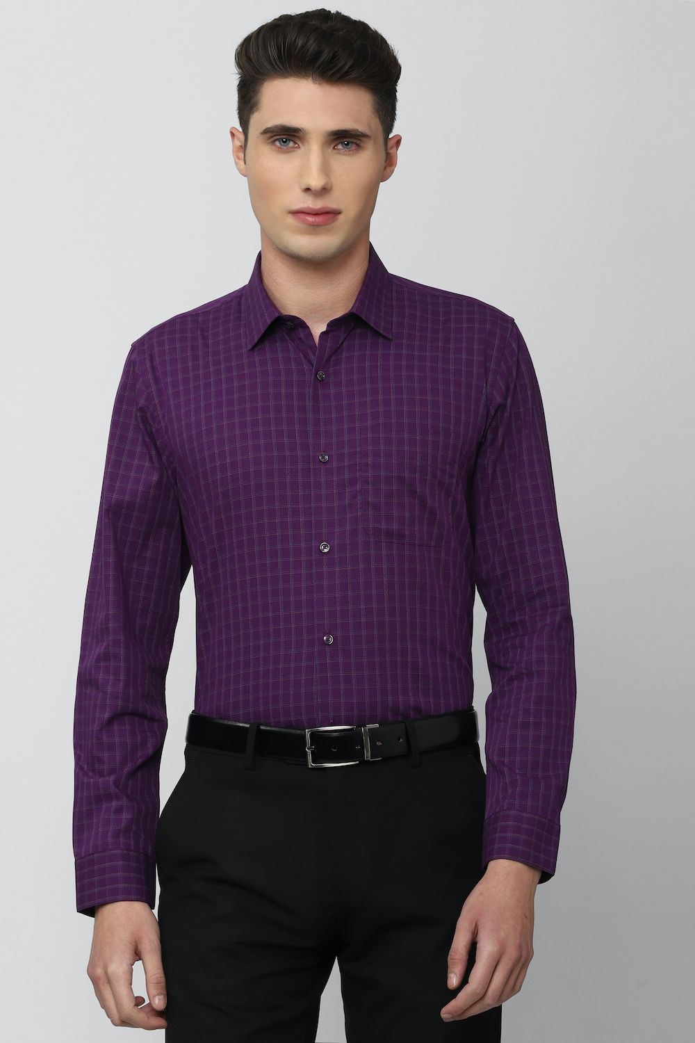 Men Purple Slim Fit Formal Full Sleeves Formal Shirt