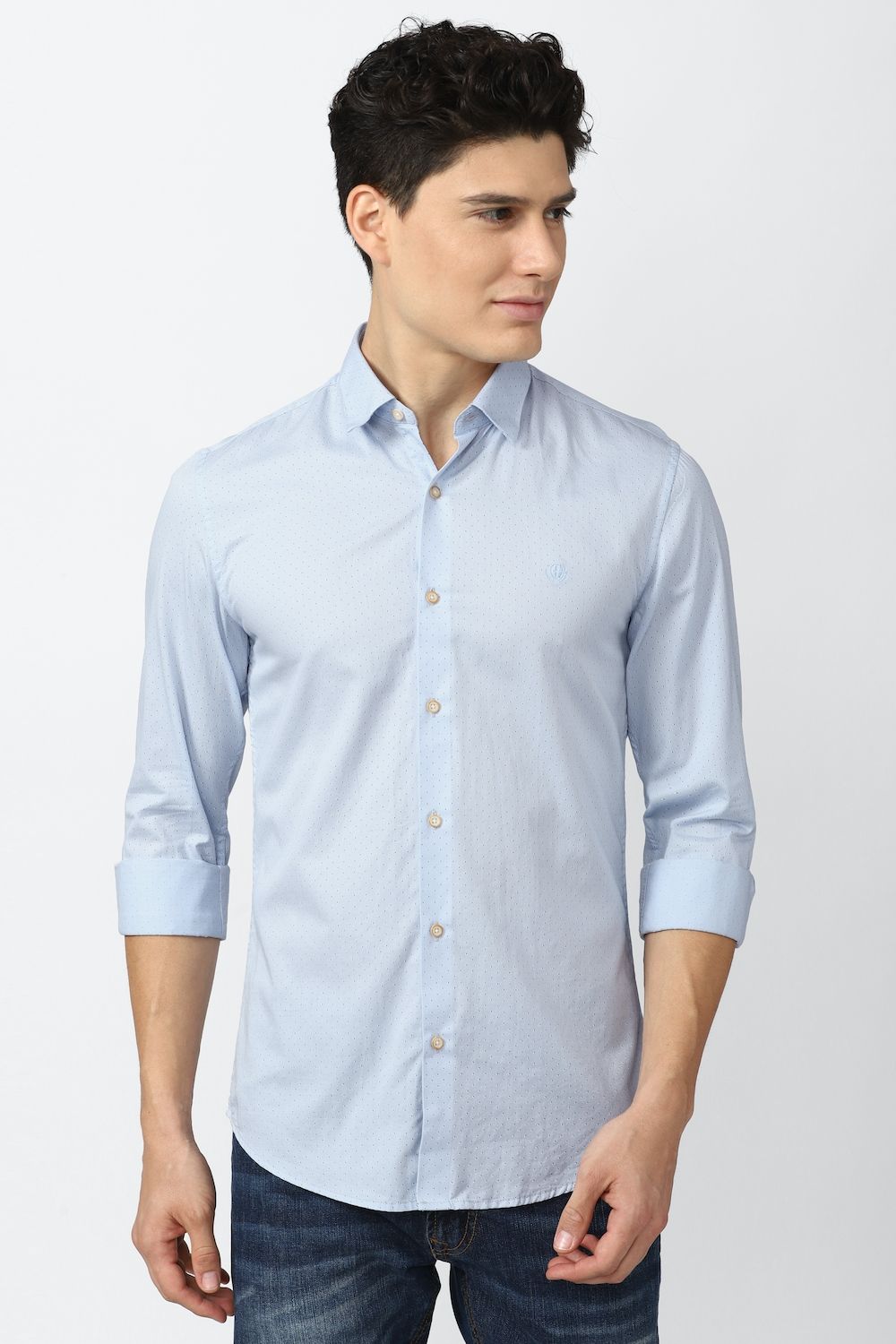 Men Blue Super Slim Fit Print Full Sleeves Casual Shirt