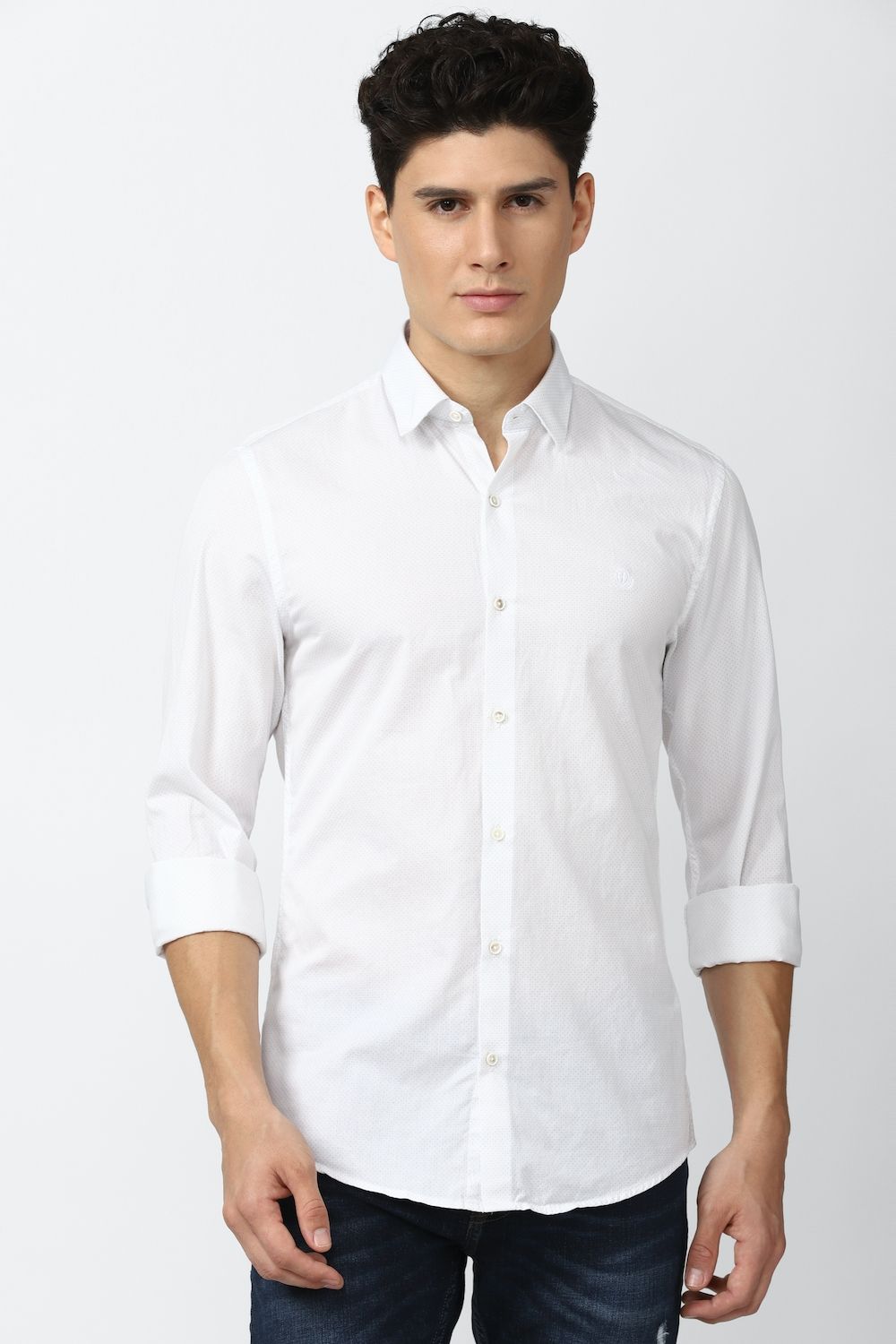 Men White Super Slim Fit Solid Full Sleeves Casual Shirt