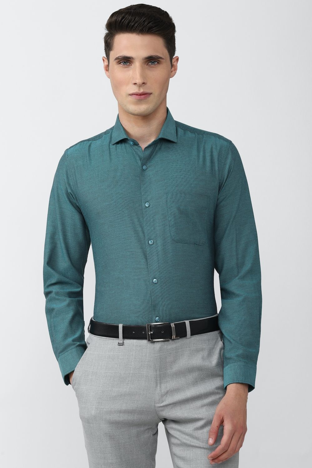 Men Green Slim Fit Formal Full Sleeves Formal Shirt