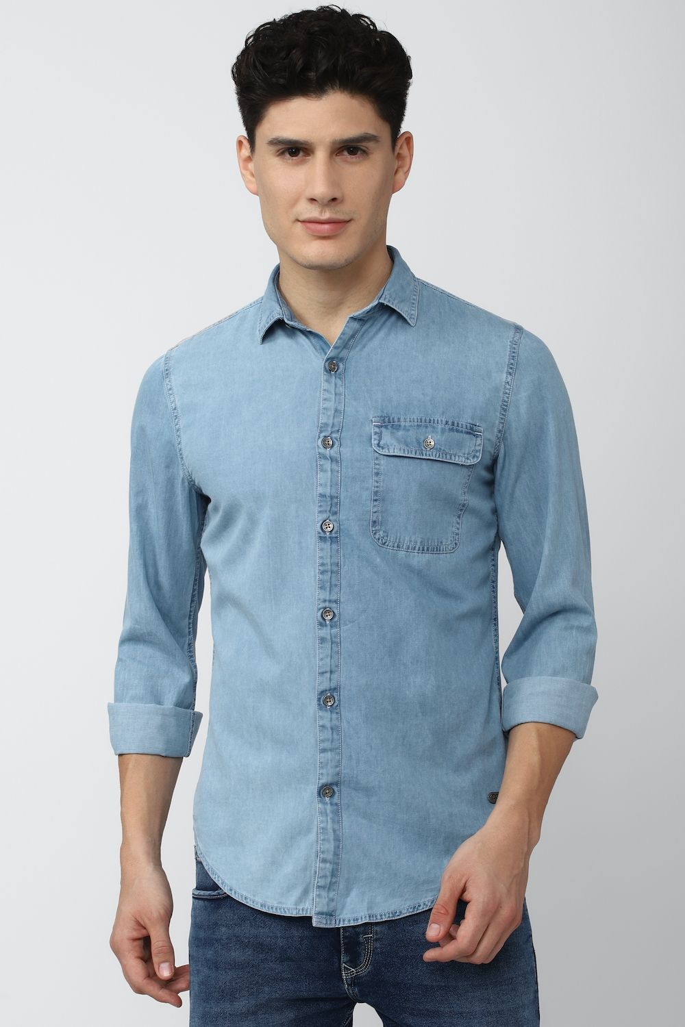 Men Blue Super Slim Fit Solid Full Sleeves Casual Shirt