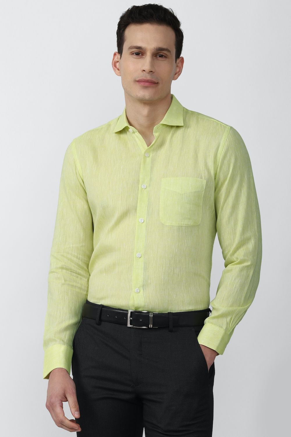 Men Green Regular Fit Formal Full Sleeves Formal Shirt