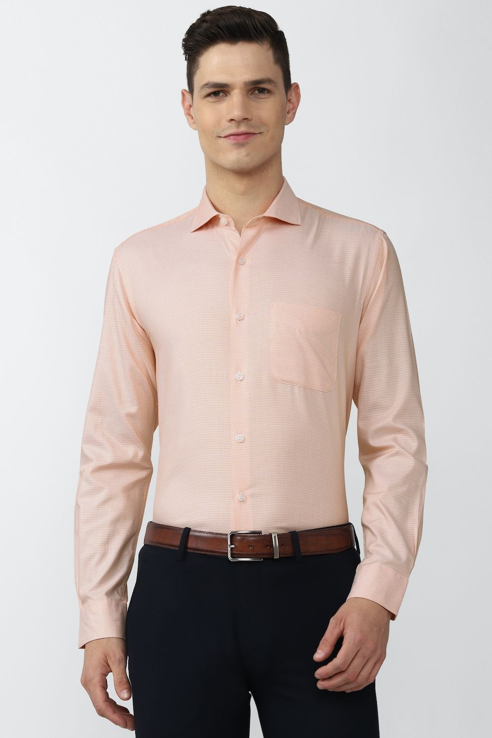 Men Peach Regular Fit Formal Full Sleeves Formal Shirt