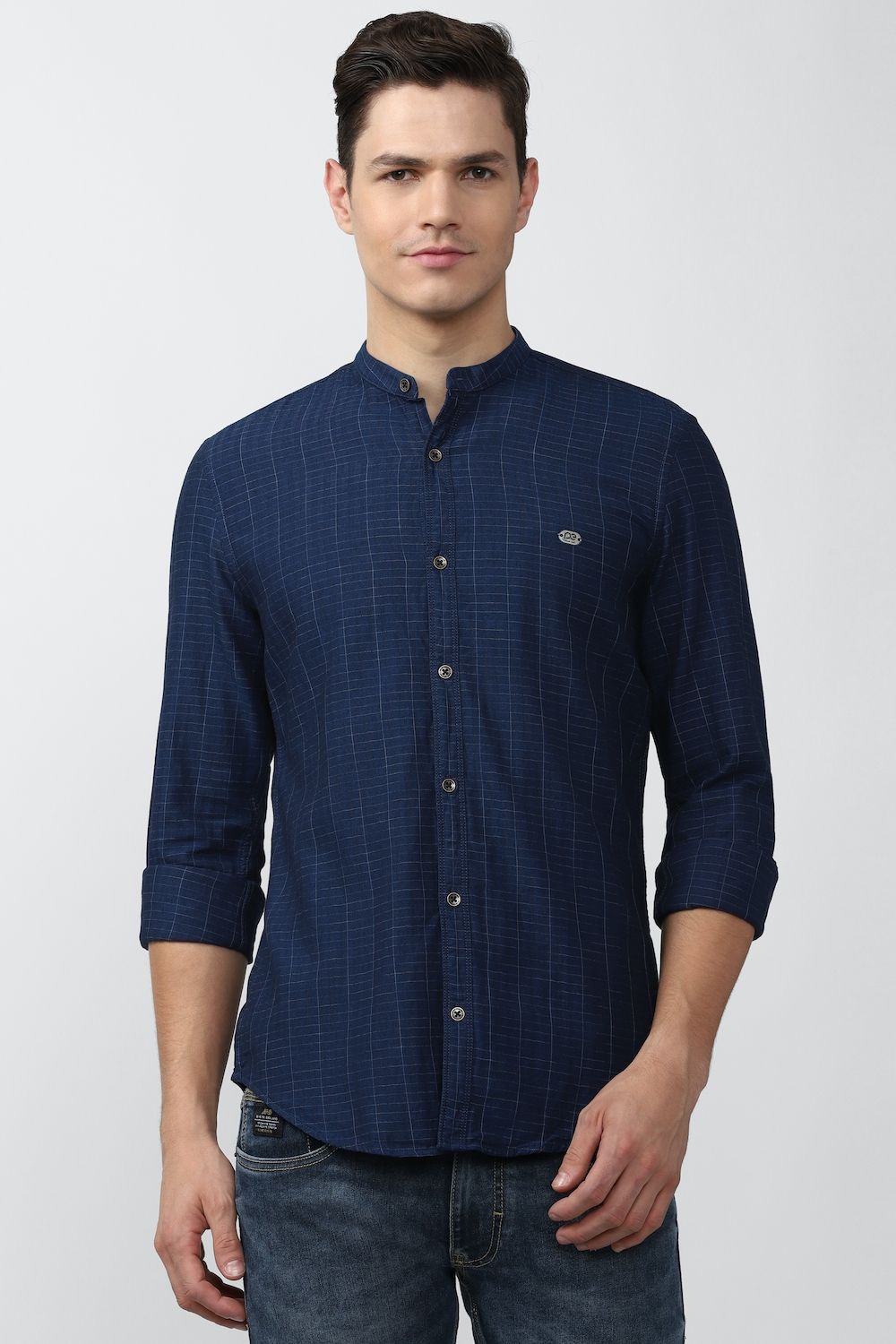 Men Navy Super Slim Fit Stripe Full Sleeves Casual Shirt