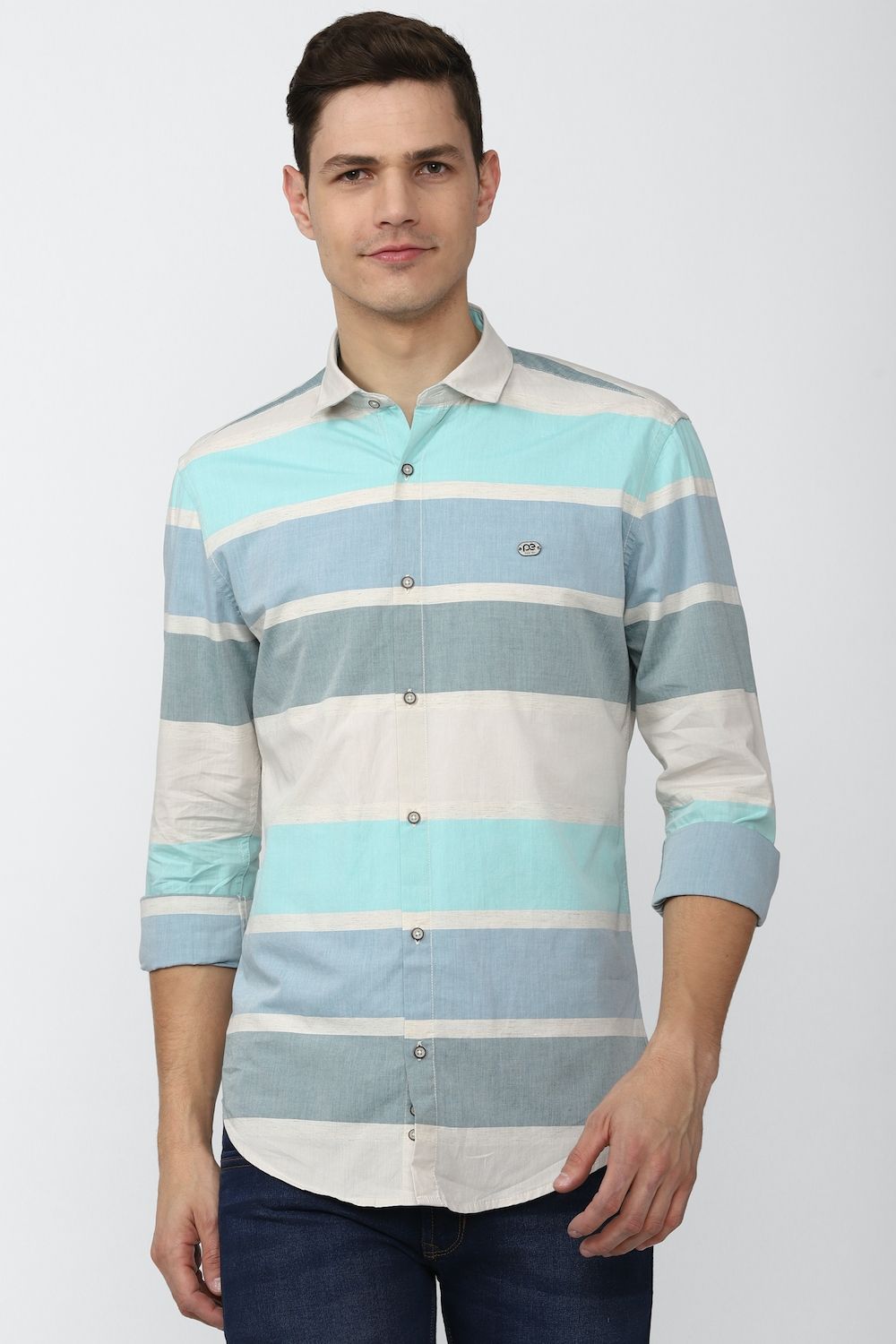 Men Grey Super Slim Fit Stripe Full Sleeves Casual Shirt