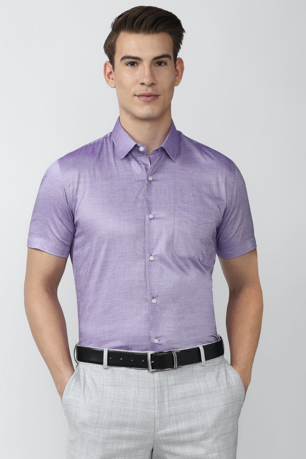 Men Purple Slim Fit Formal Half Sleeves Formal Shirt